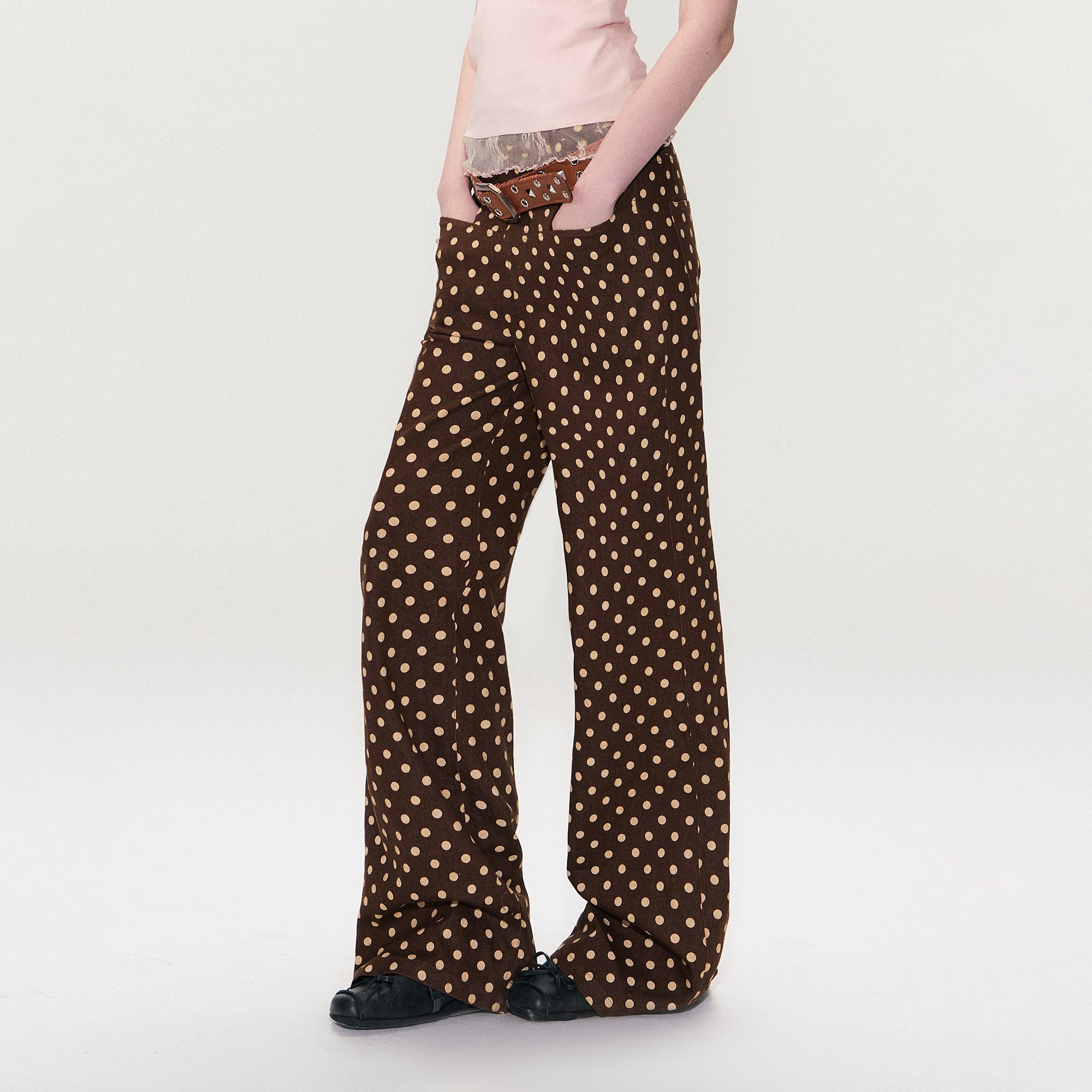 THE NEVERMORE Retro Polka Dot Embroidered Wide-Leg Pants