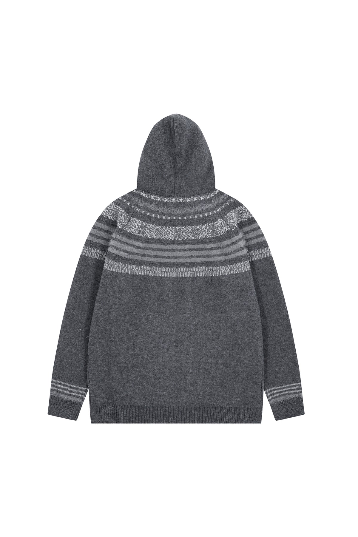 FREE CENTER Retro Fair Isle Detachable Collar Hooded Cardigan