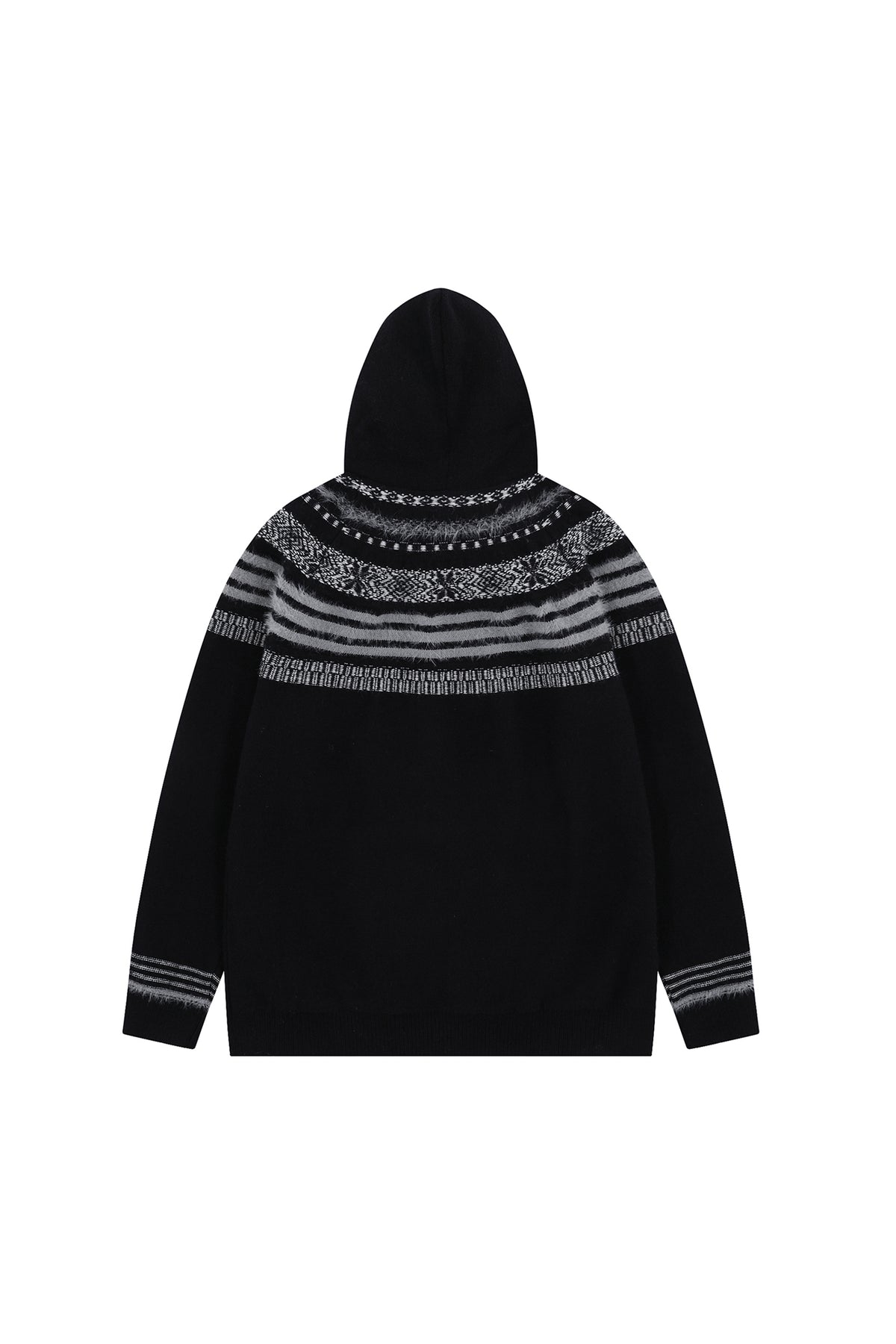 FREE CENTER Retro Fair Isle Detachable Collar Hooded Cardigan