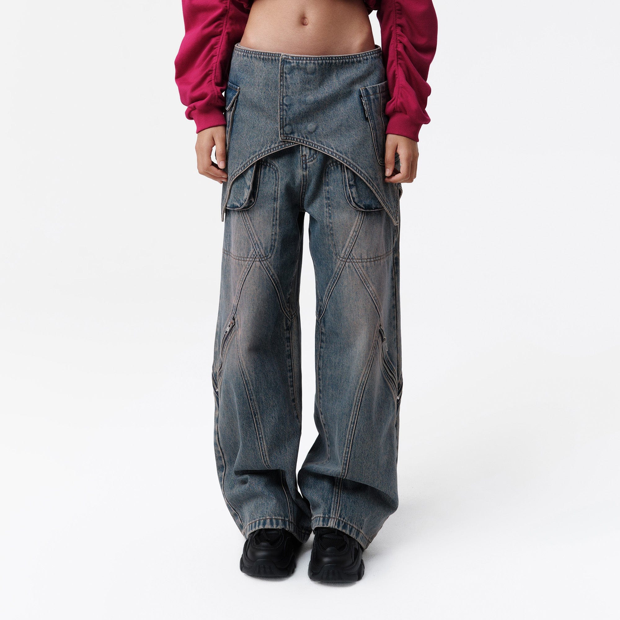VANN VALRENCE Detachable Overlay Structural Panel Zip Jeans, premium urban and streetwear designers apparel on PROJECTISR.com, VANN VALRENCE