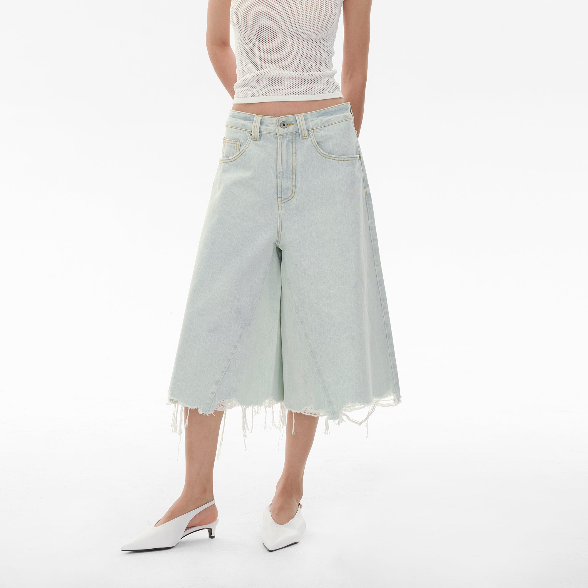 COMMAND N Washed Raw-Hem Wide-Leg Culottes