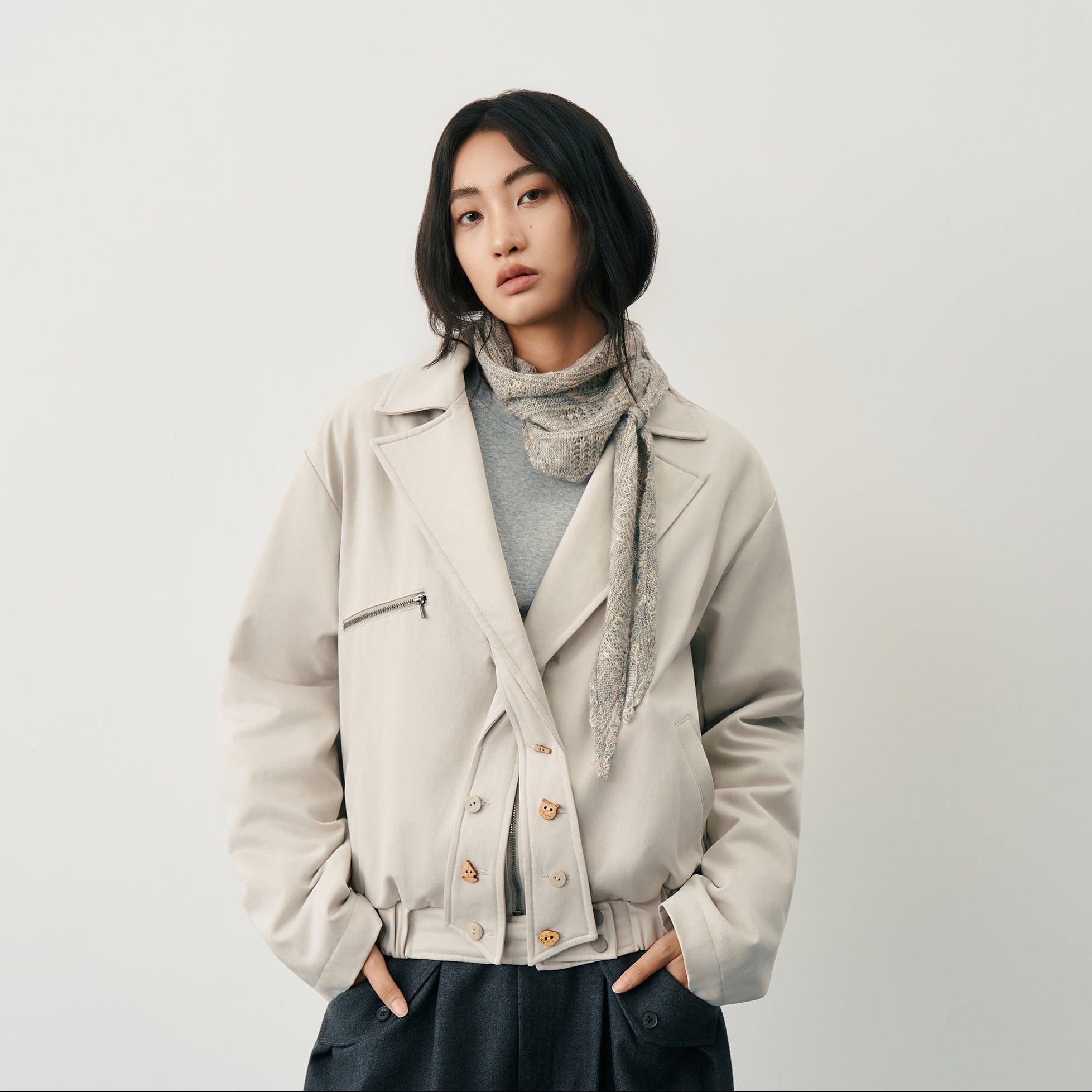 SAME FLOW Twisted Button Placket Lapel Collar Jacket