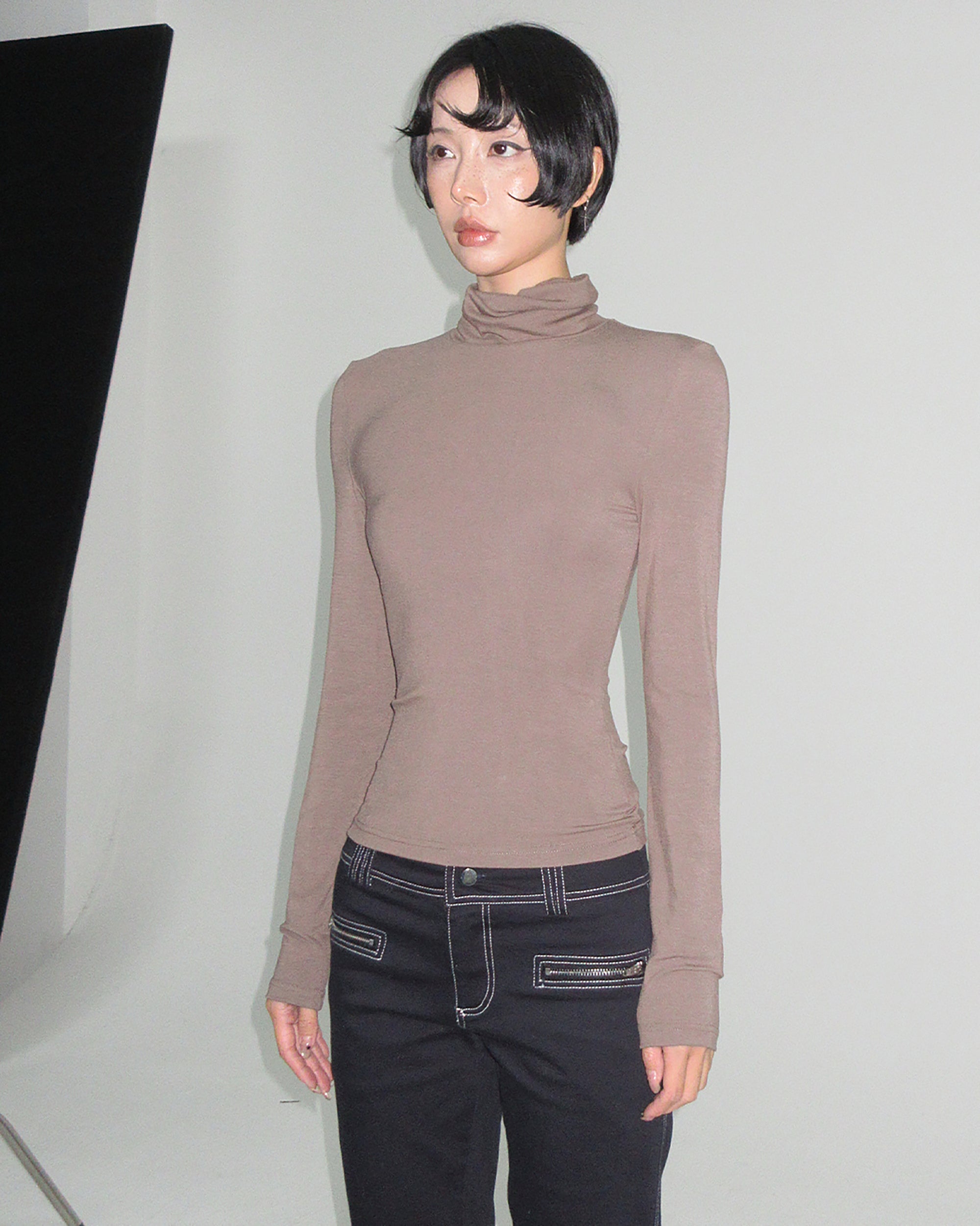 AE30 SAINT Ruched Turtleneck Slim-Fit Long-Sleeve Tee
