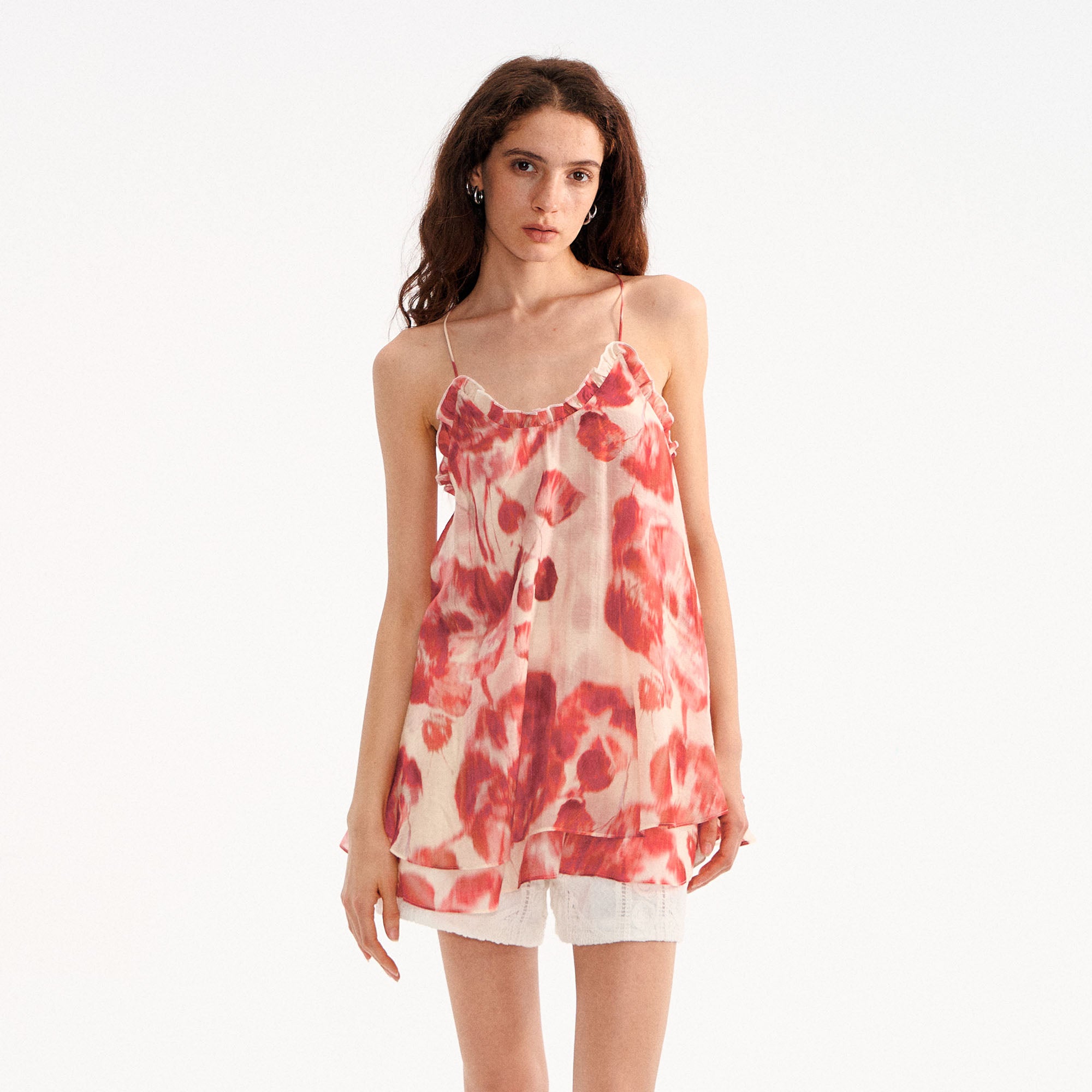 MUSE NAPS Floral Tiered Ruffle V-Neck Tank Top