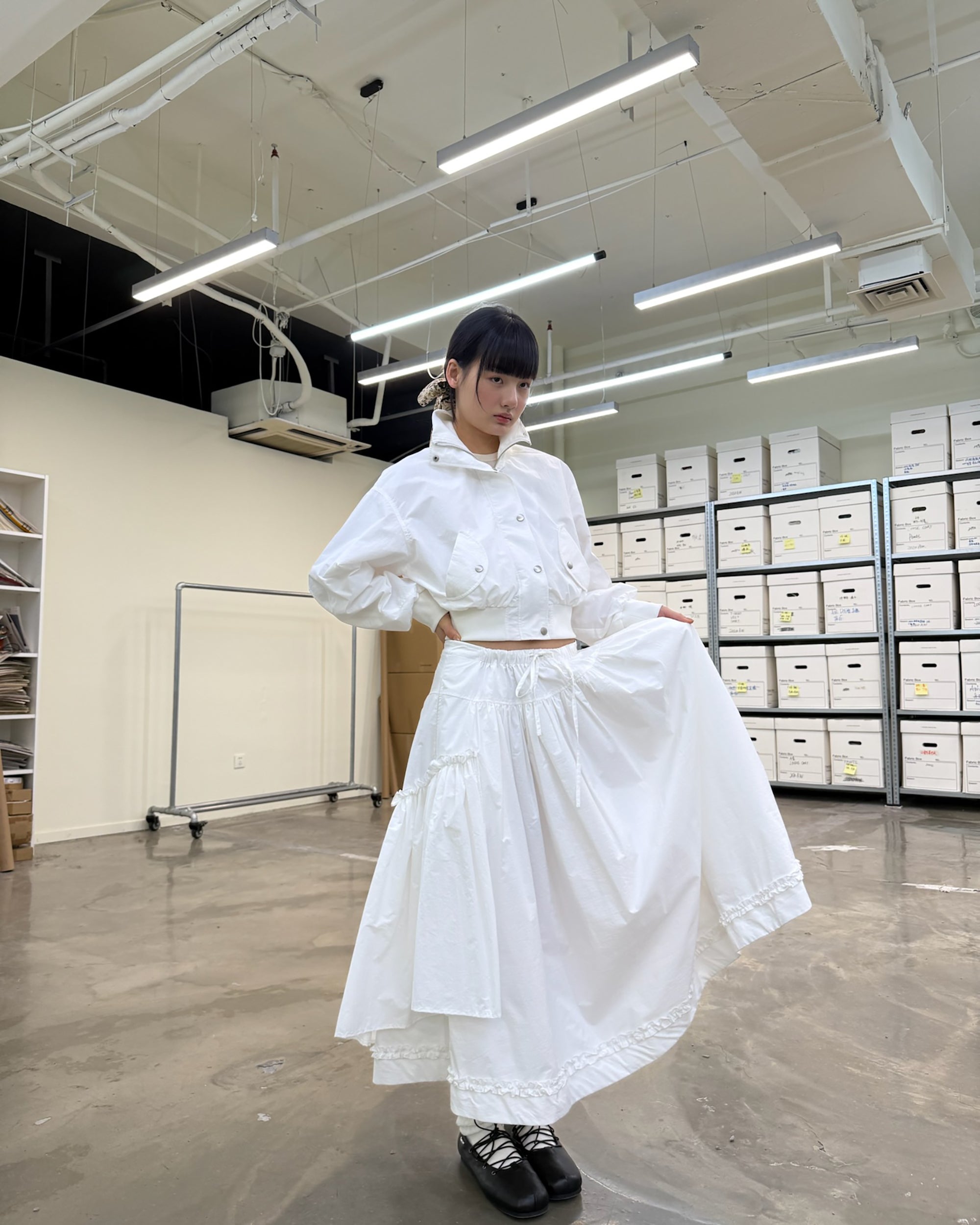 NEVERSEEZ Ruffle-Hem Layered Drawstring Bubble Skirt