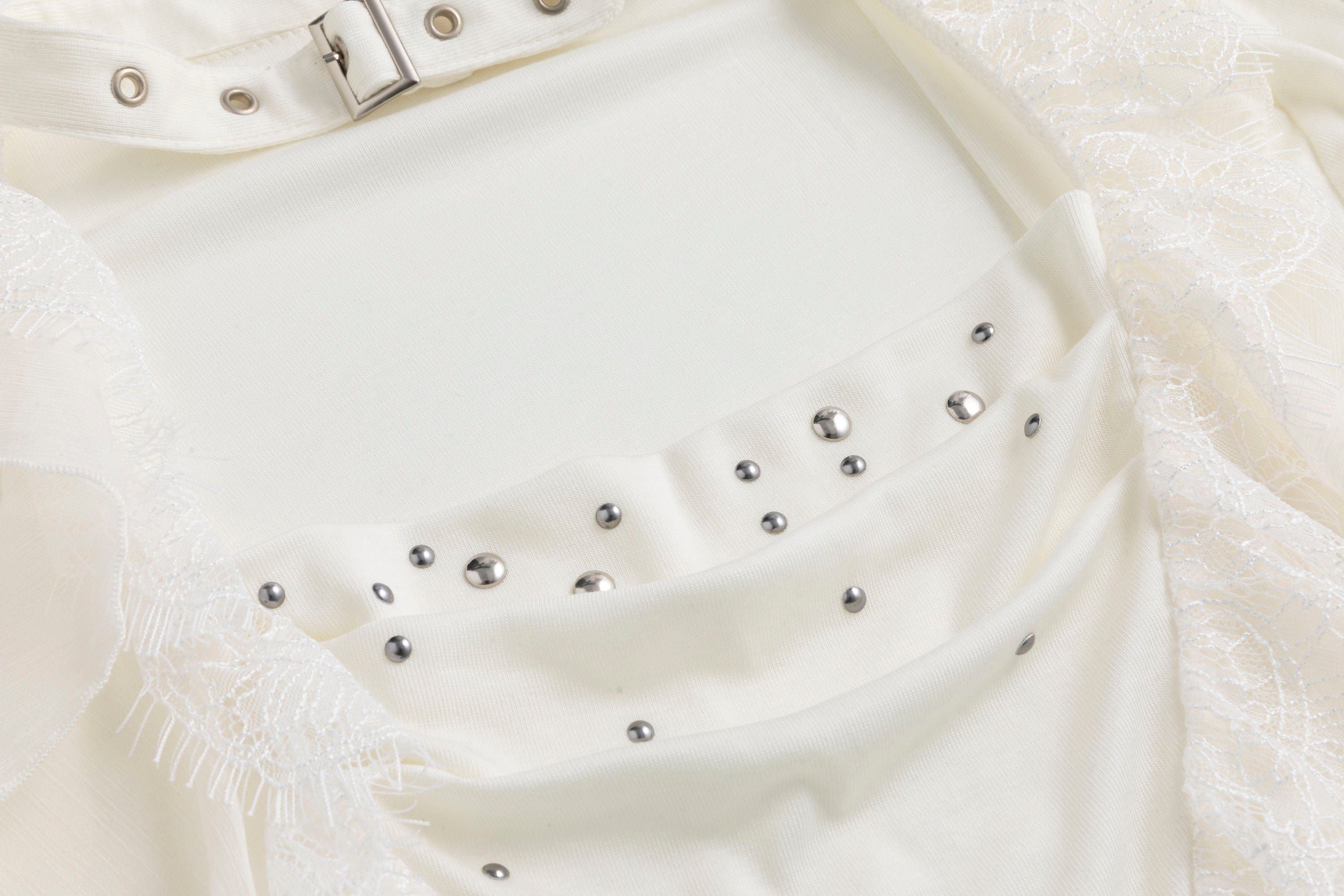 CESTNOUS Studded Ruffled Paneled Top