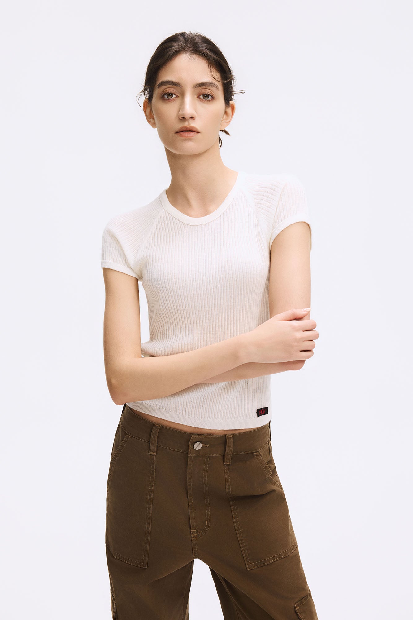 ARTIFICIAL WORLD Ribbed Slim Cropped T-Shirt