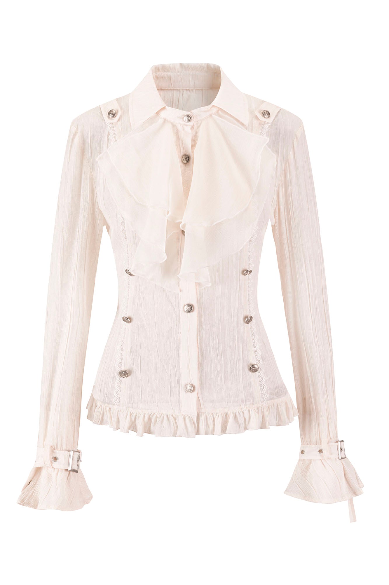CESTNOUS Crinkled Ruffle Sheer Blouse