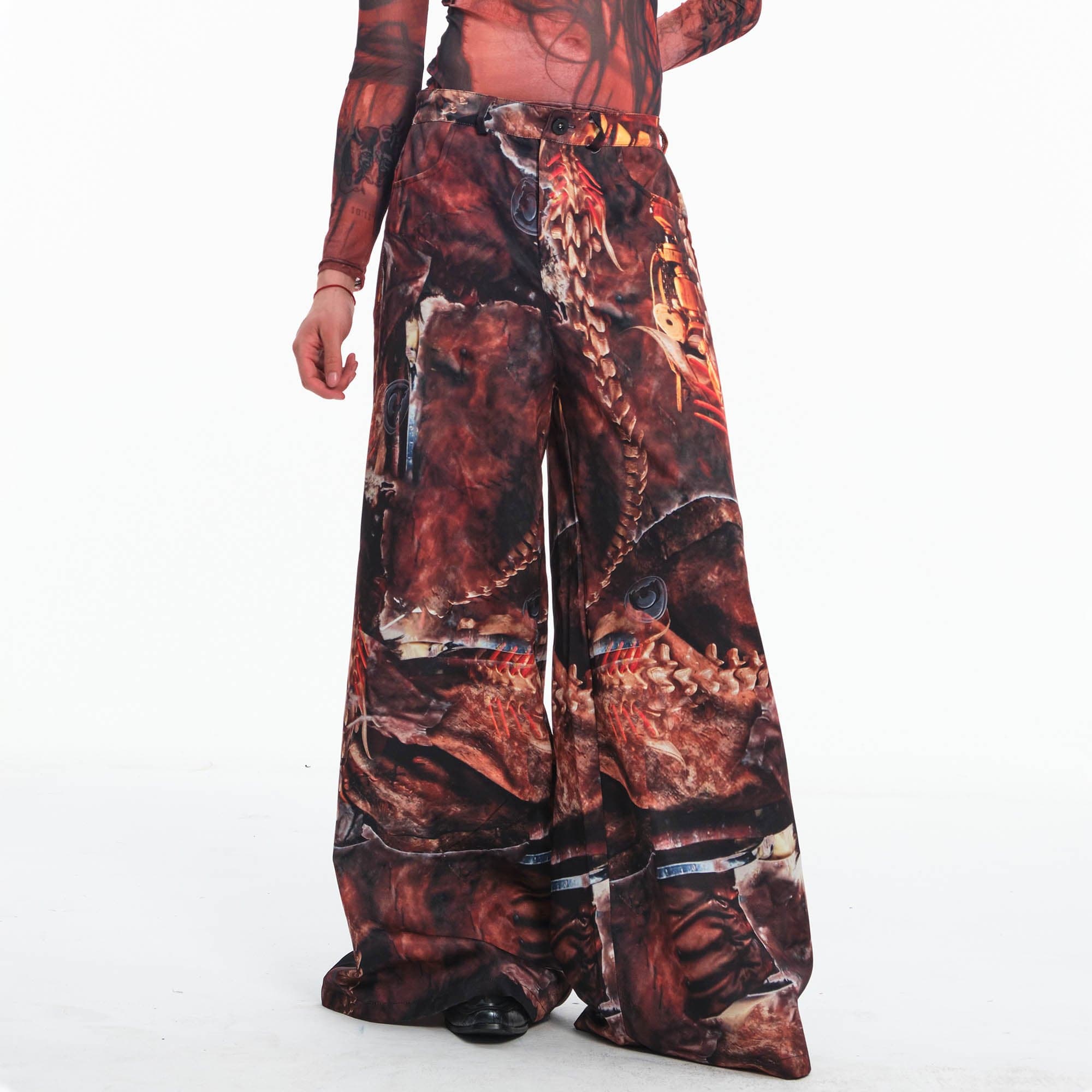EMBRYO Tribal Skeleton Jewel Full-Print Wide-Leg Pants, premium urban and streetwear designers apparel on PROJECTISR.com, EMBRYO