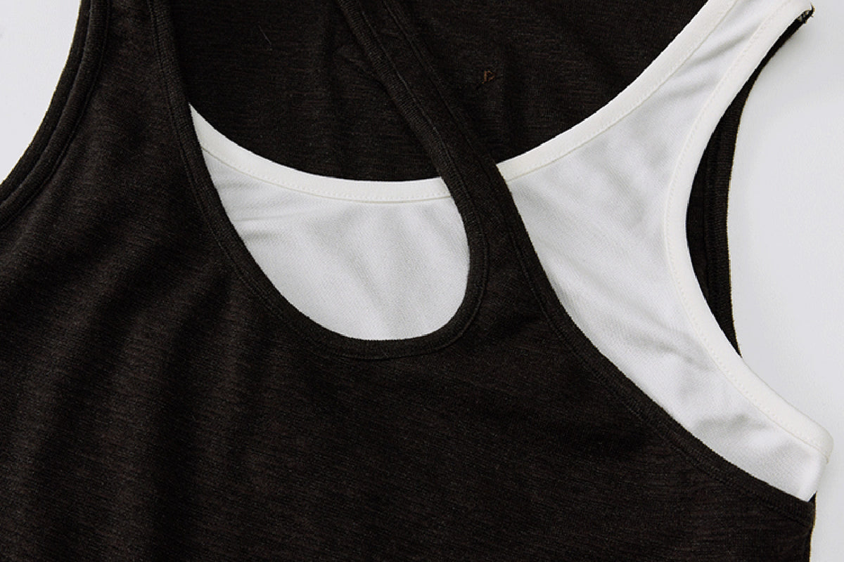 AURA LAND Deconstructed Contrast-Print Layered Tank Top
