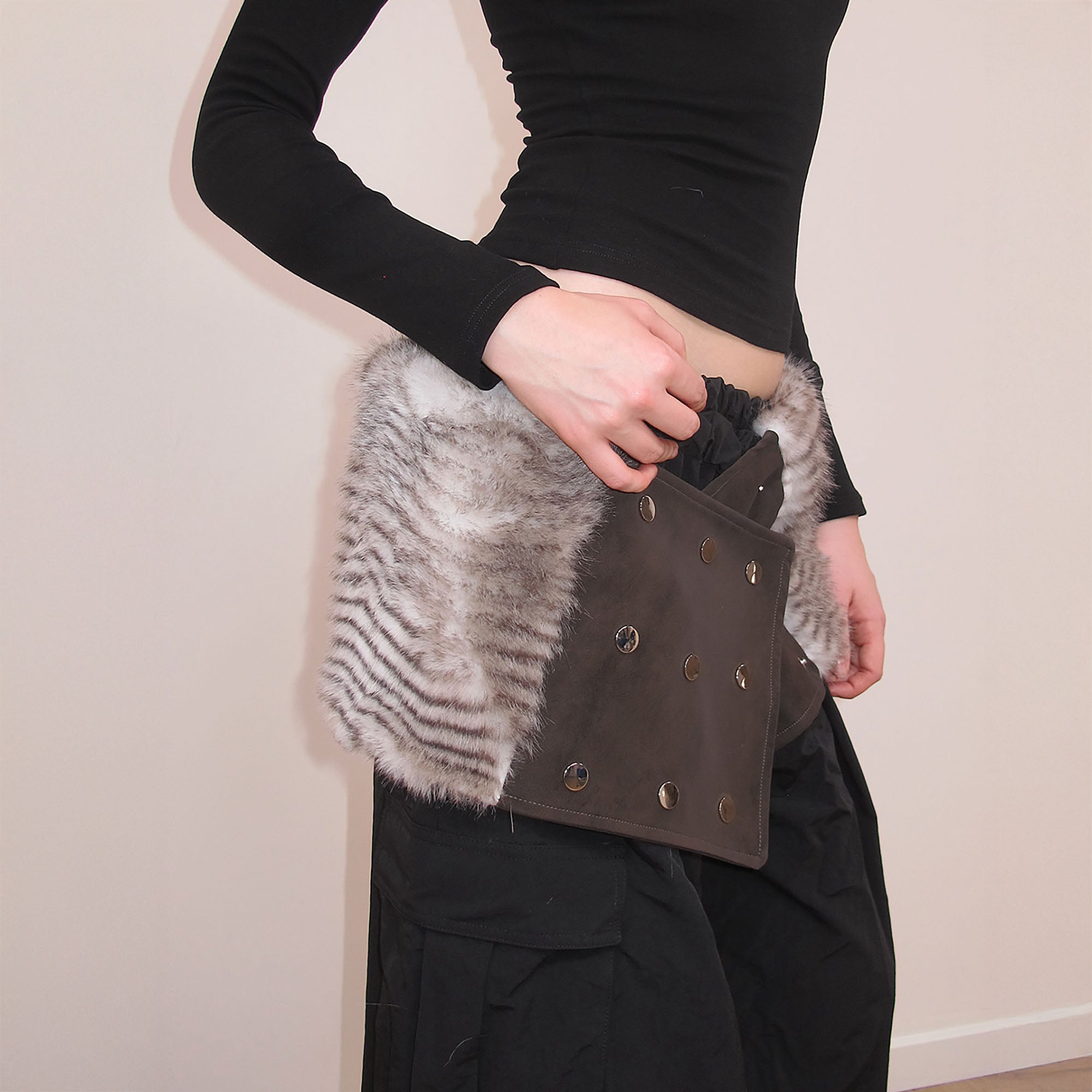 AE30 SAINT Faux Fur Snap Mini Skirt