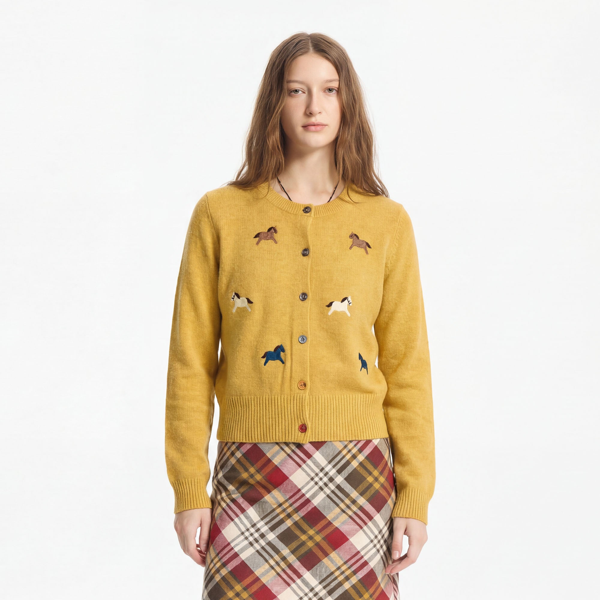 LEONSENSE Pony Embroidered Button Cardigan