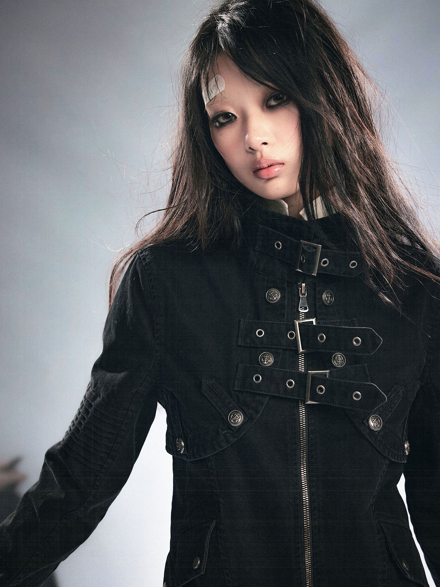 CESTNOUS Detachable Buckle-Strap Lace-Up Back Jacket