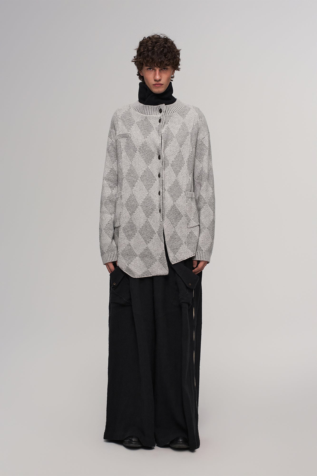 ILNya Nieternite Nifutur Wool-Blend Argyle Jacquard Cardigan Gray