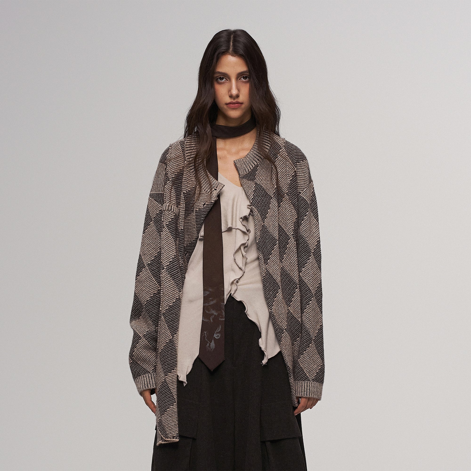 ILNya Nieternite Nifutur Wool-Blend Argyle Jacquard Cardigan Brown