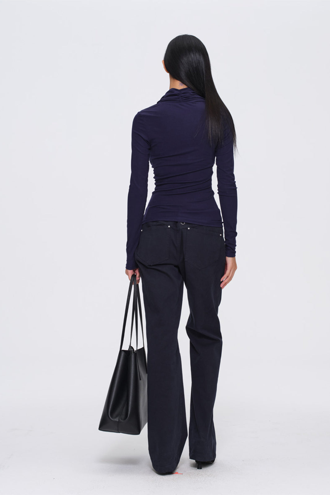 DOTYEARS Draped Cowl-Neck Ruched Long-Sleeve Top