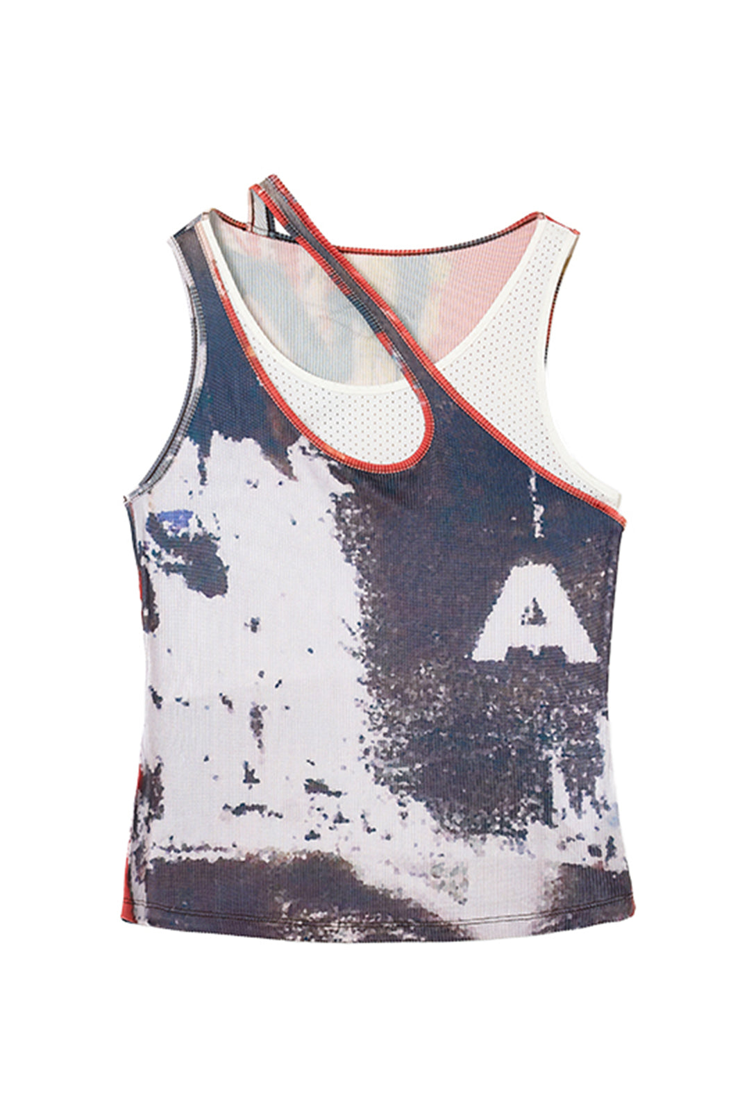 AURA LAND Deconstructed Contrast-Print Layered Tank Top