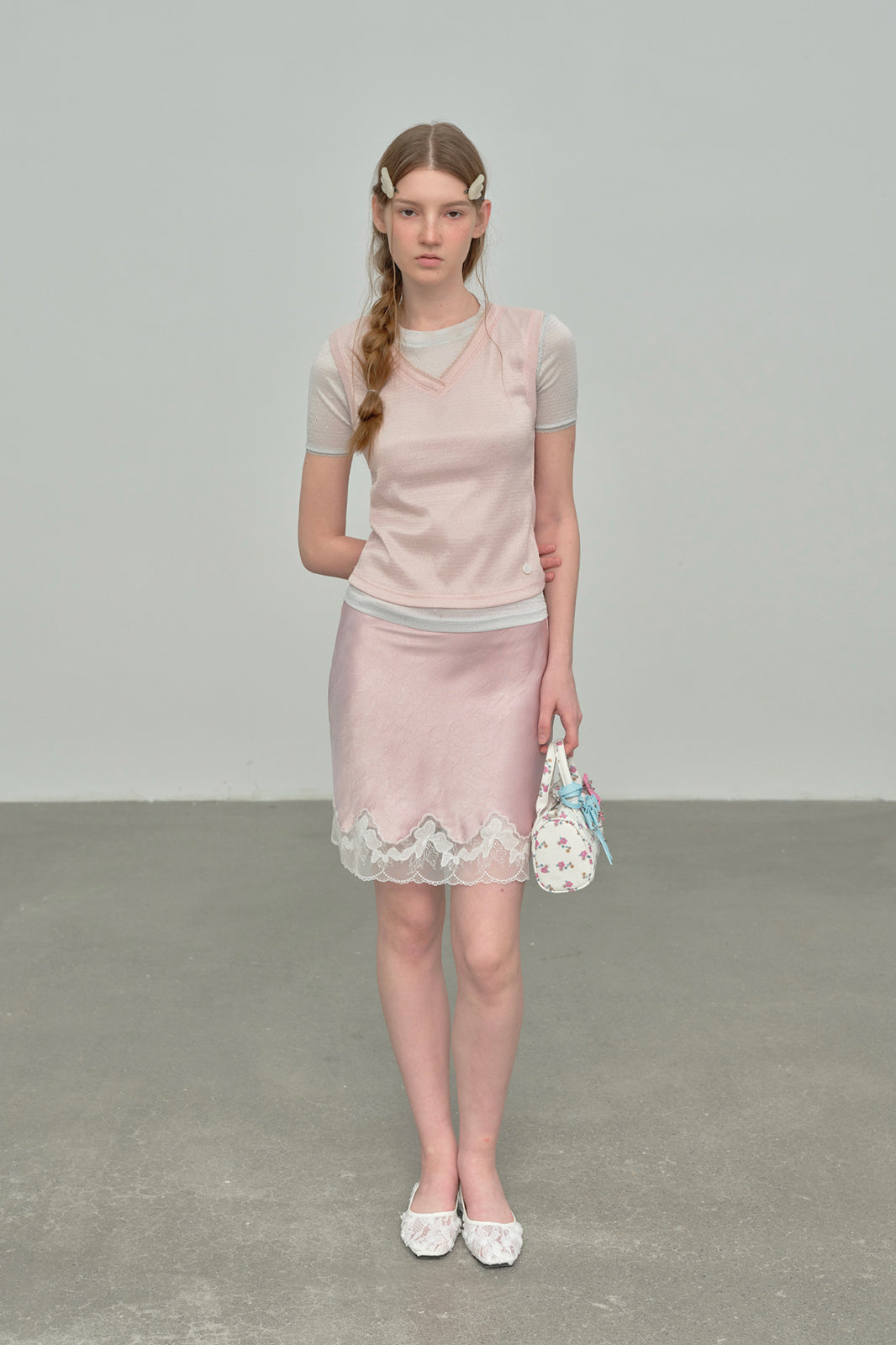 CHICCHICK Lace-Trim Floral Satin Skirt