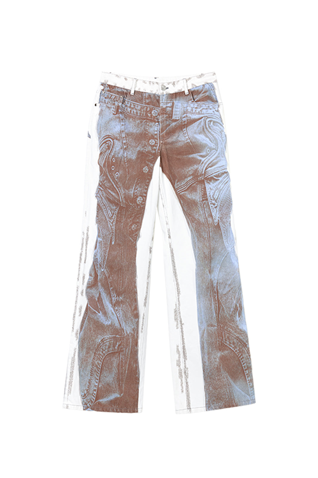 AURA LAND Retro Double-Sided Graphic Low-Rise Flared Jeans