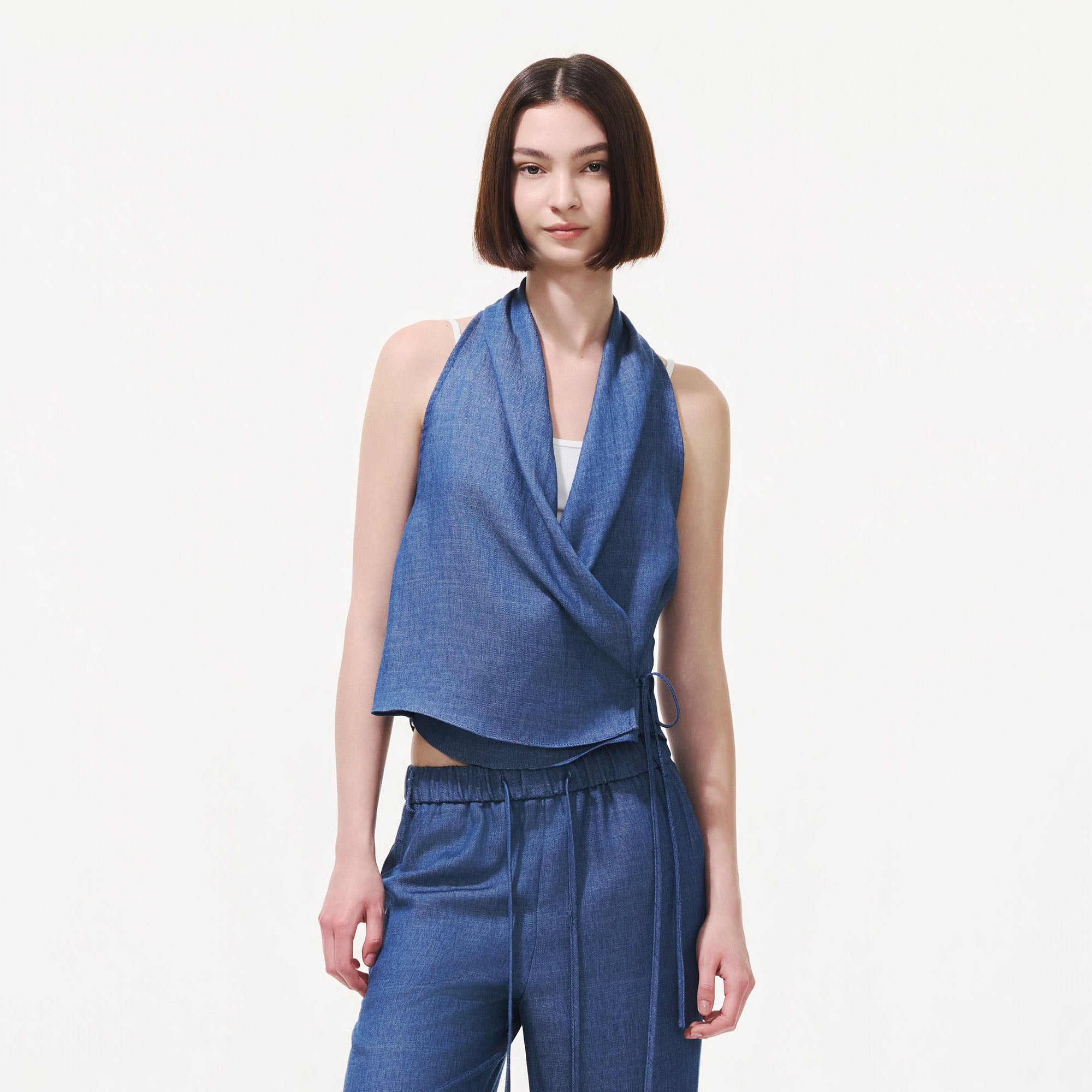 ARTIFICIAL WORLD Asymmetrical Wrap Halter Top