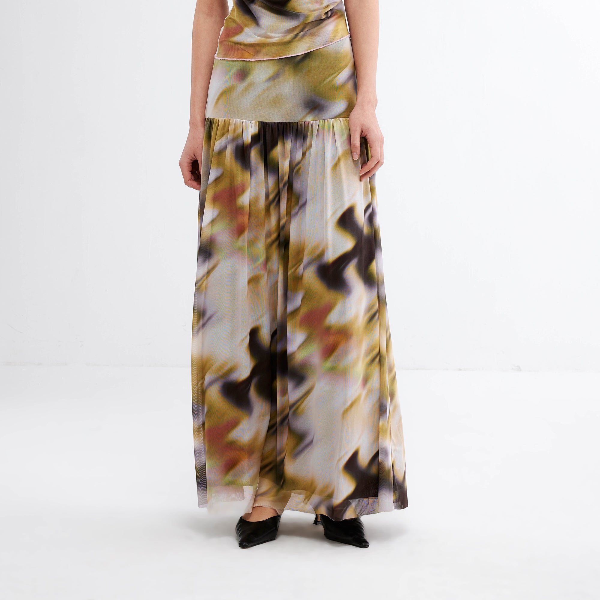 JIUWU PARK Blurred Print Gathered Maxi Skirt