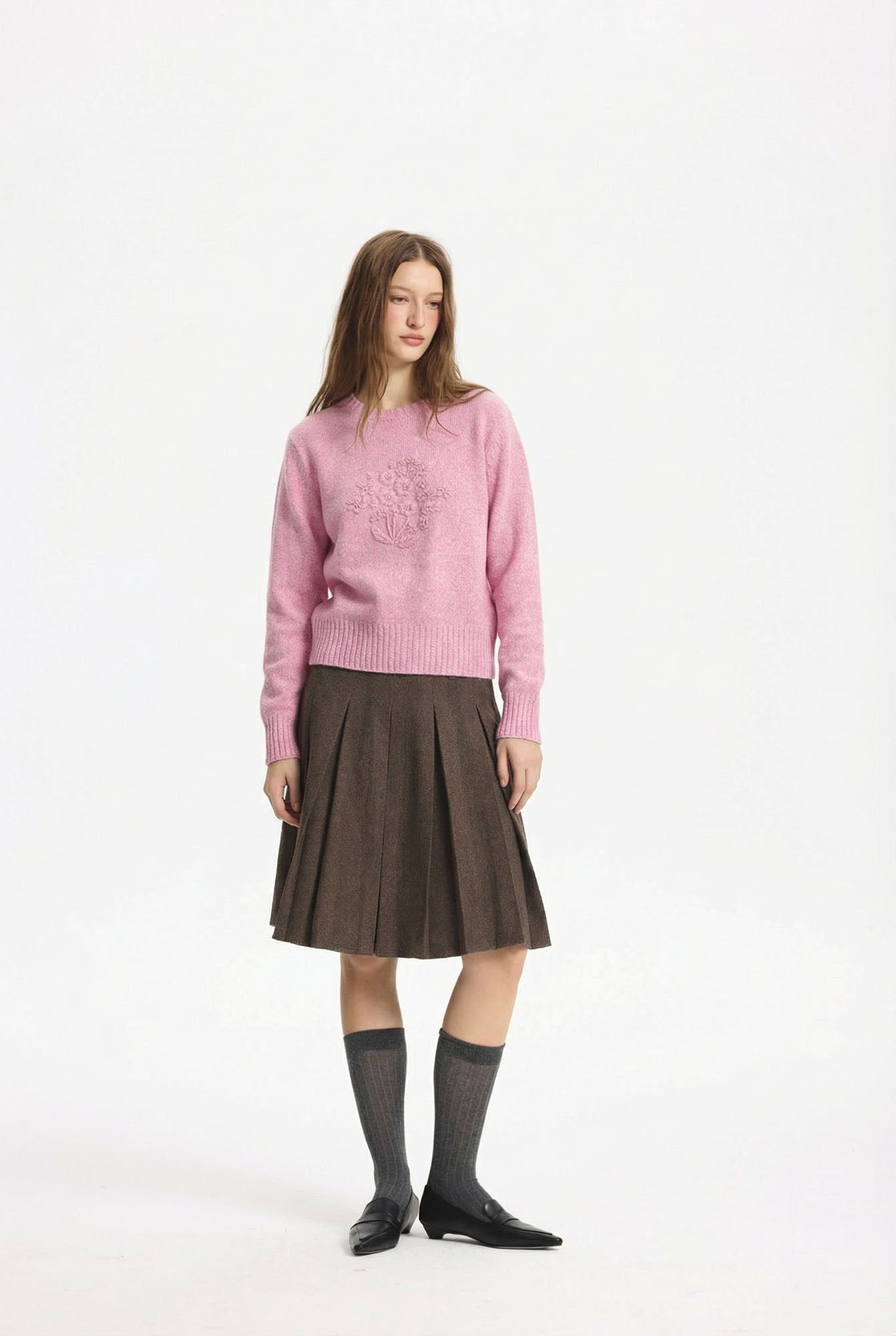 LEONSENSE Floral Embroidered Wool-Blend Sweater