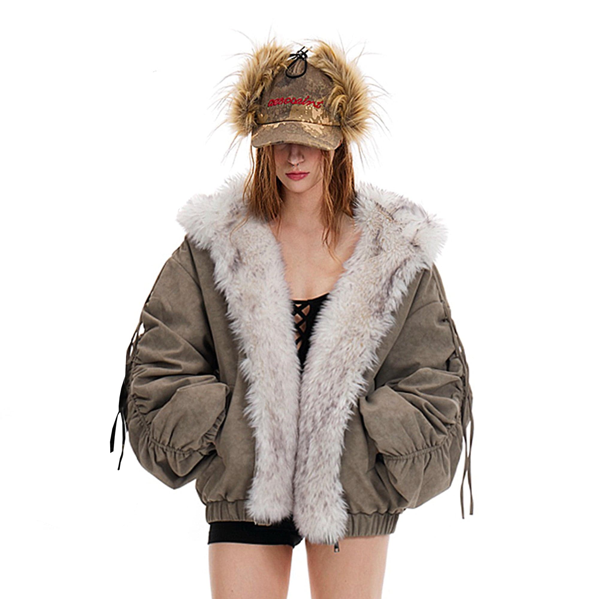 AE30 SAINT Reversible Suede Faux Fur Lining Coat