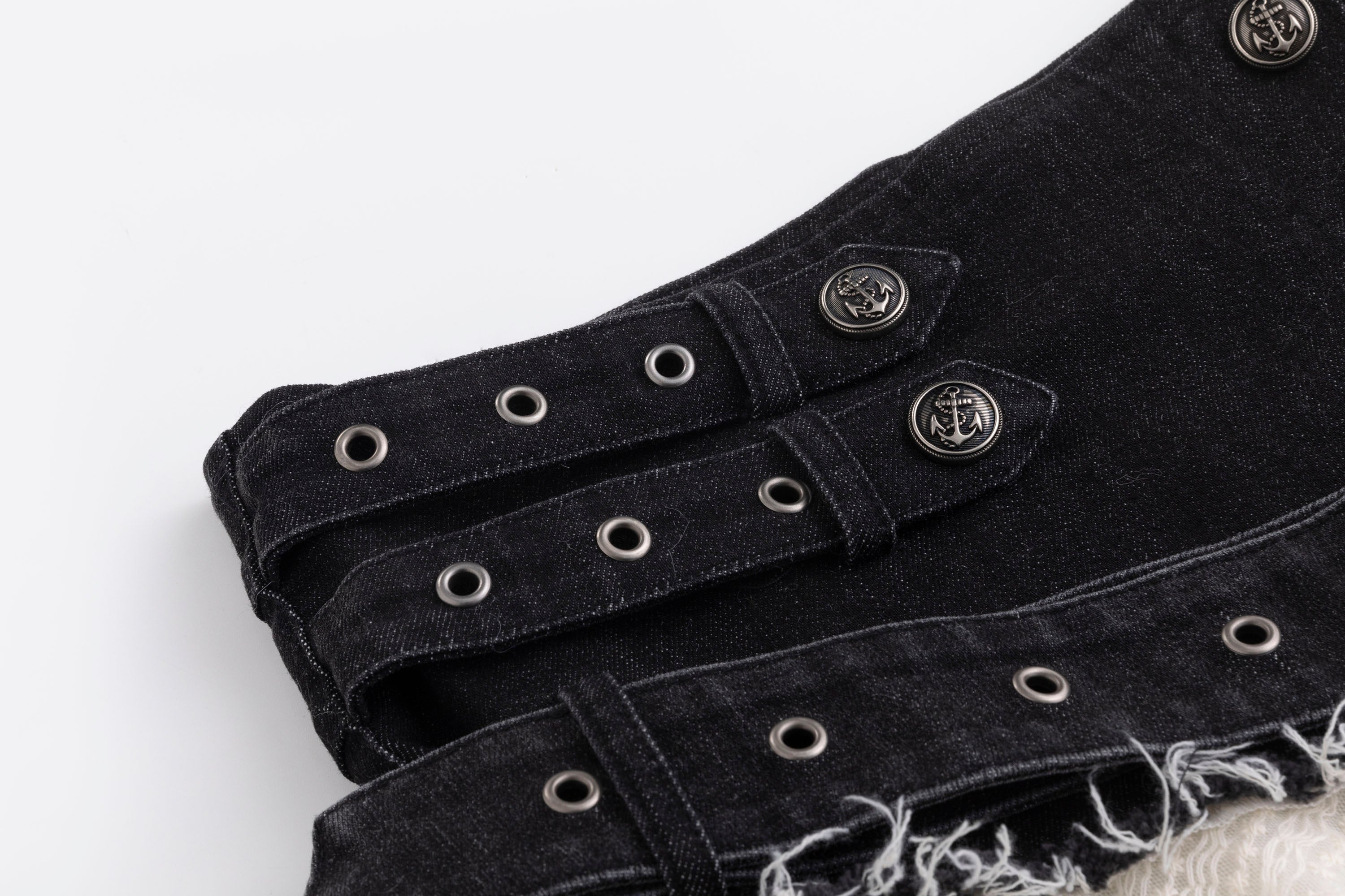 CESTNOUS Denim Belt-Waist Lace Ruffle Asym Skirt