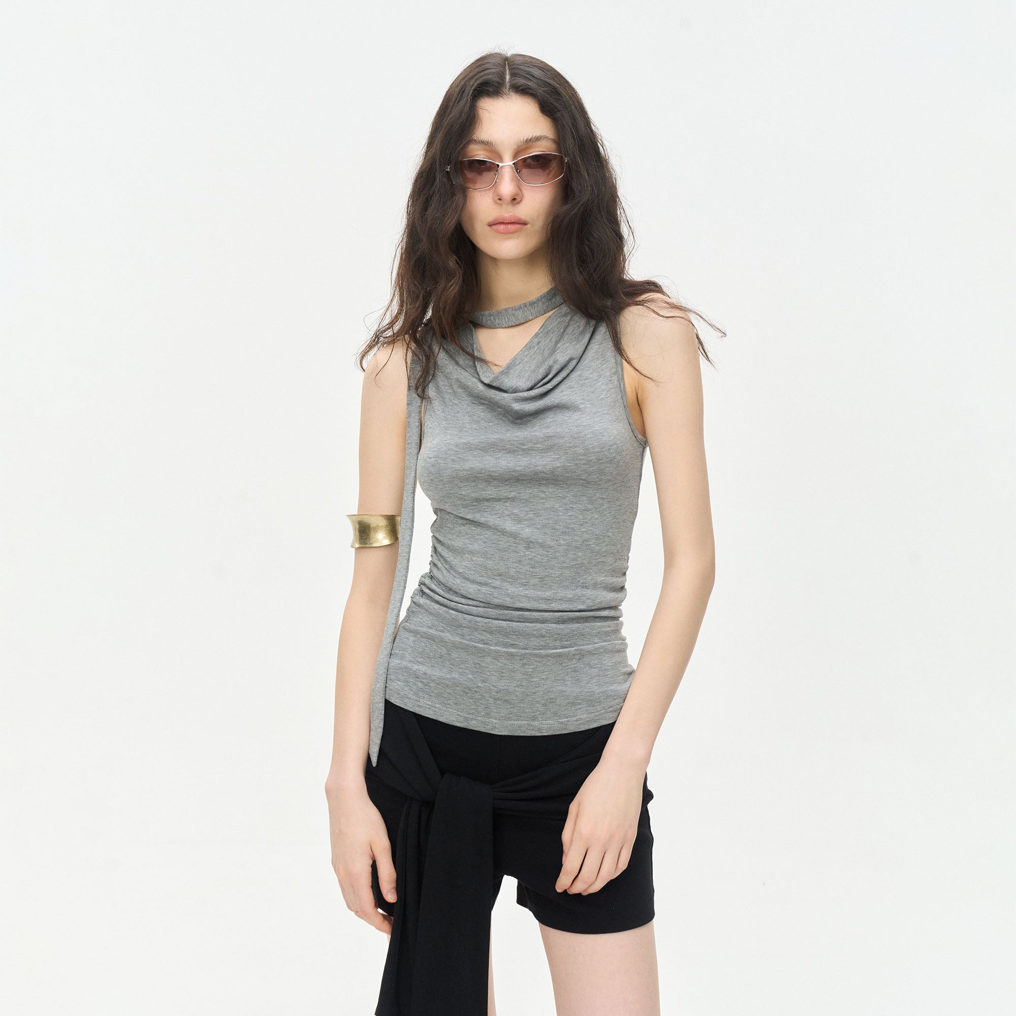 LEONSENSE Choker-Neck Draped Sleeveless Top