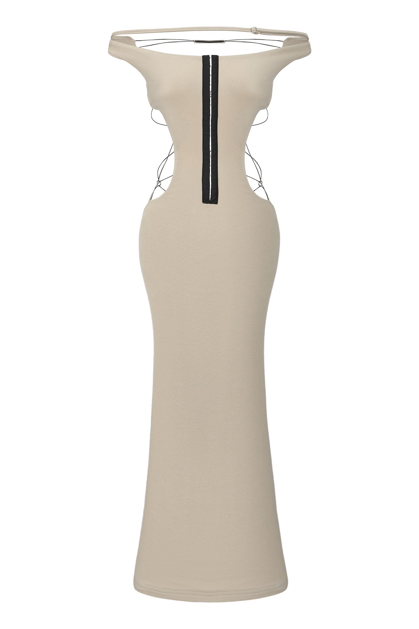 NEVER OFFEND L ANGEL Cross-Back Halter Bodycon Fishtail Dress Khaki