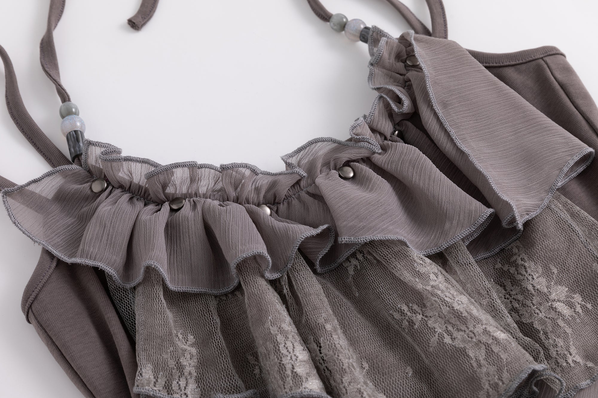 CESTNOUS Ruffled Lace Layered Beaded Camisole Top