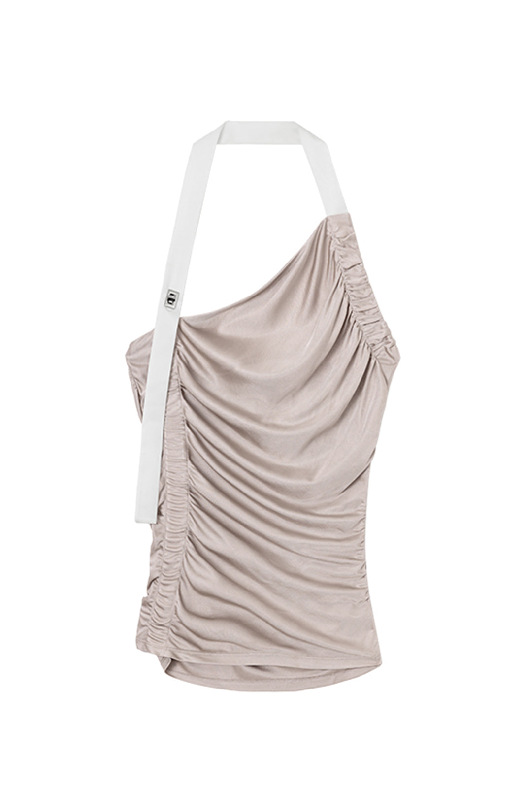 AURA LAND Pleated Asymmetric Off-Shoulder Halter Top