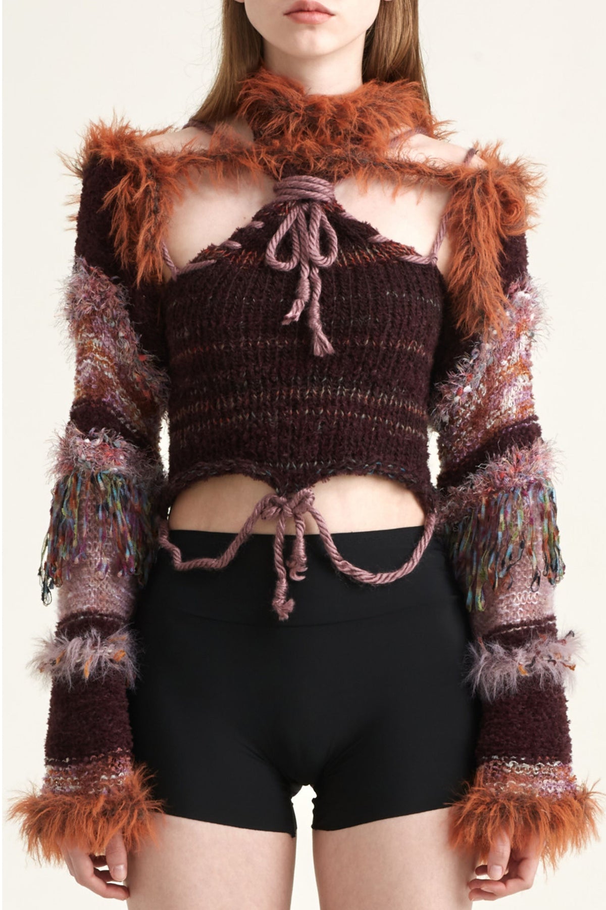 JUEJUEWORKS Fuzzy Trim Sleeve Shrug