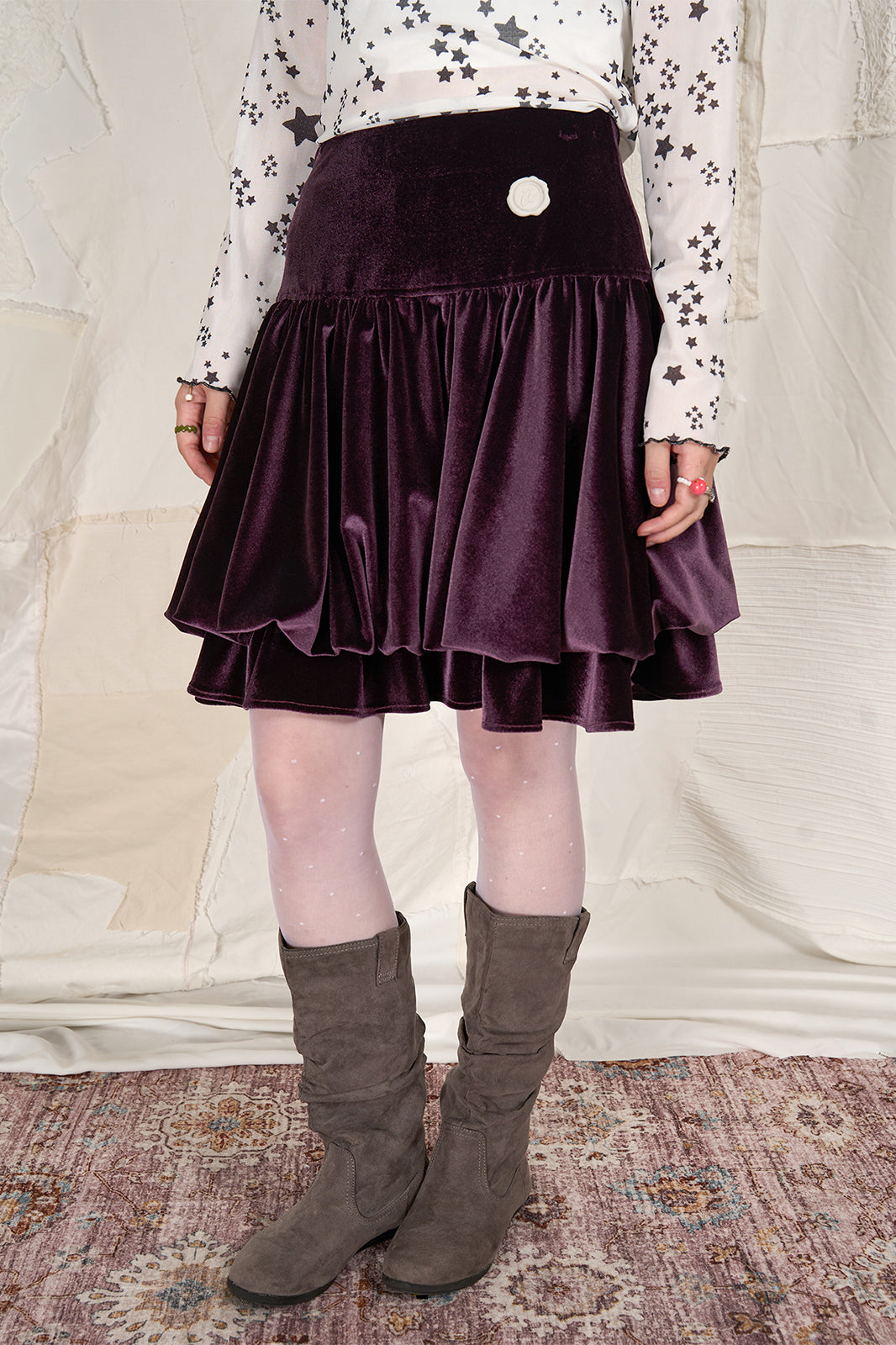 HSUSE Velvet Layered Balloon Short Skirt