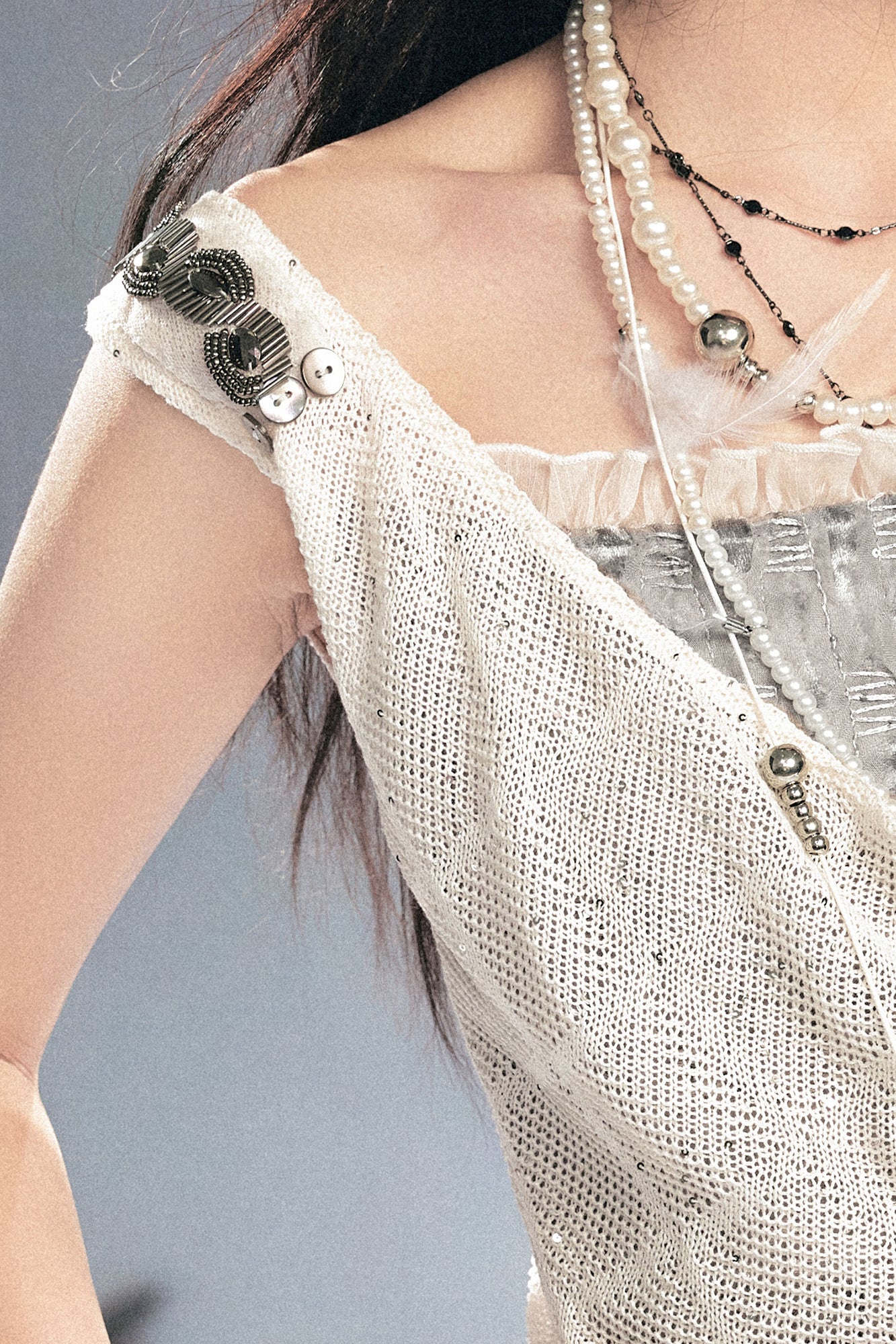 CESTNOUS Sheer Openwork Cowl Tank Top