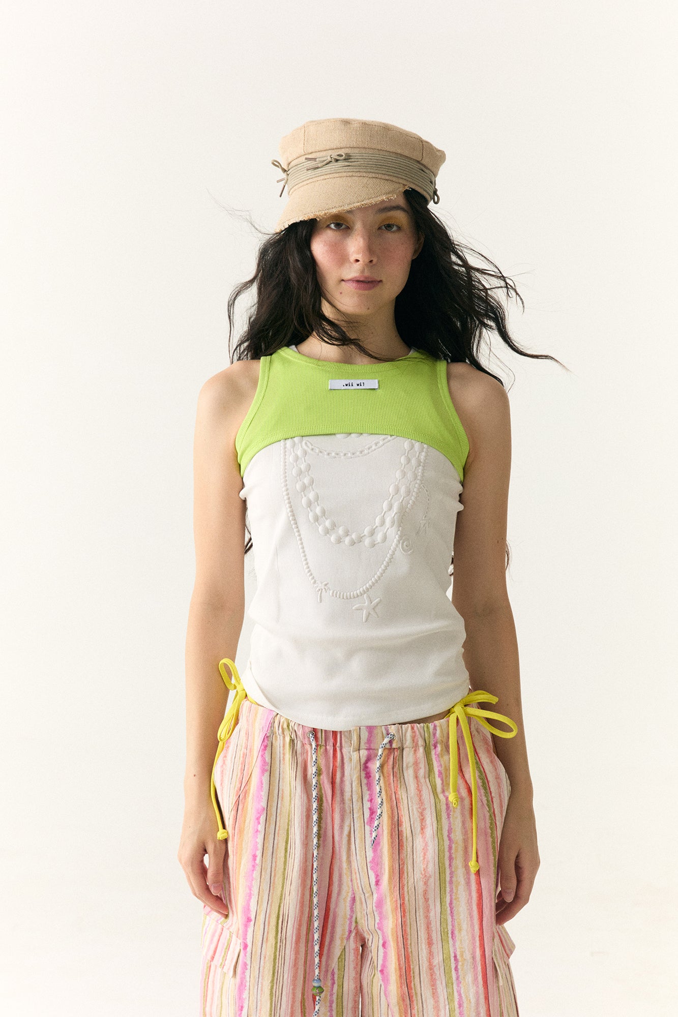 WII WIL Necklace Motif Rib Tank Top