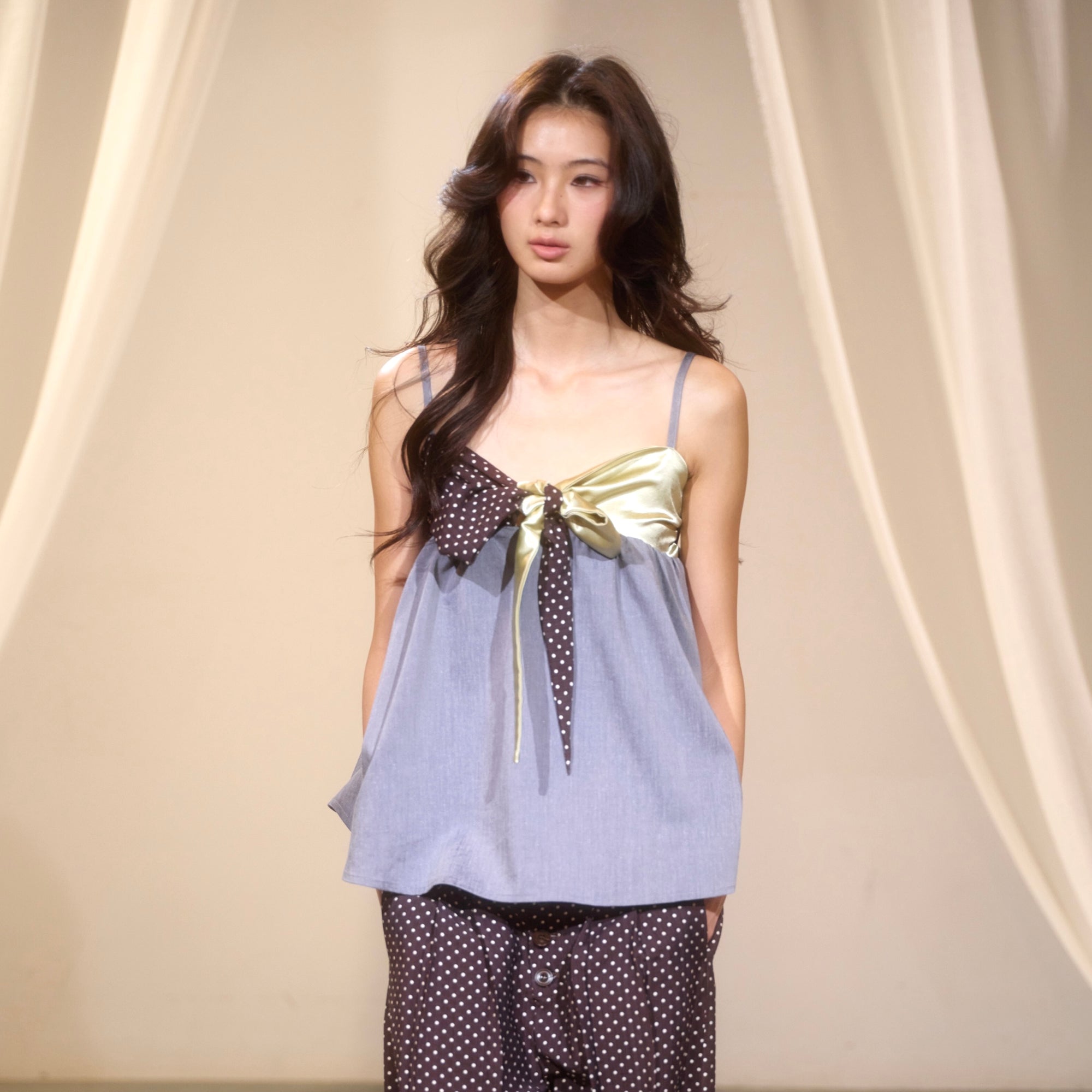 IVETONG Ribbon Tie Satin Camisole Top