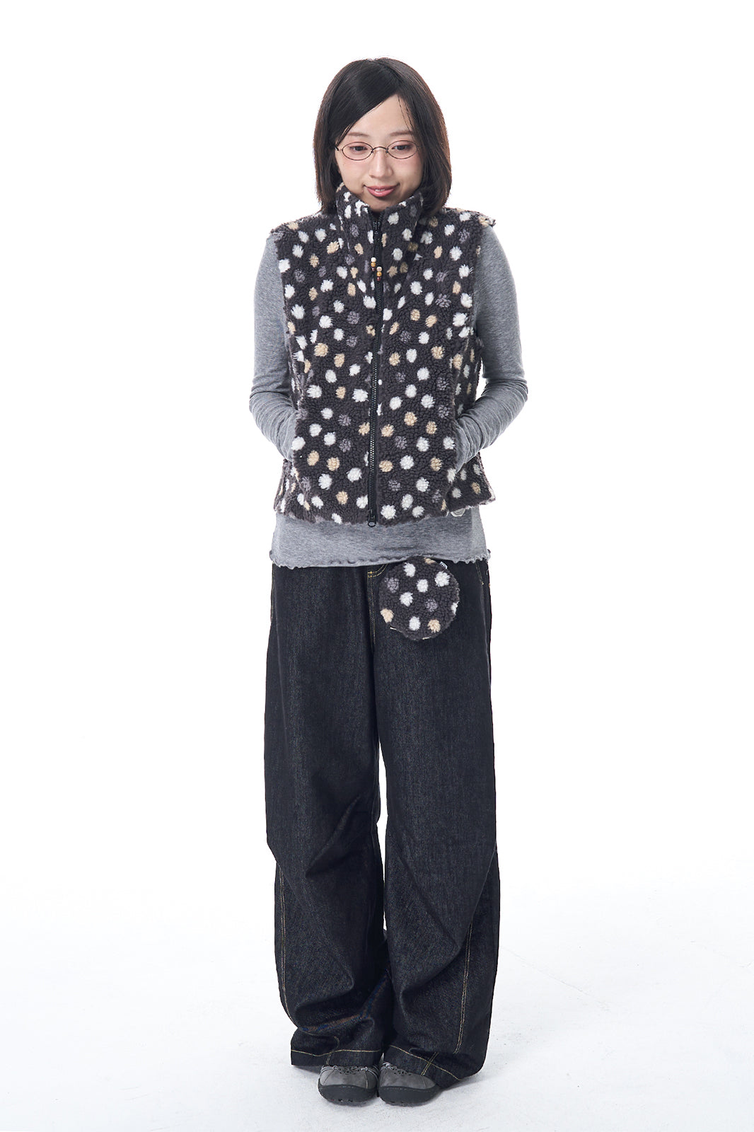 HSUSE Retro Polka-Dot Sherpa Zip-Up Vest