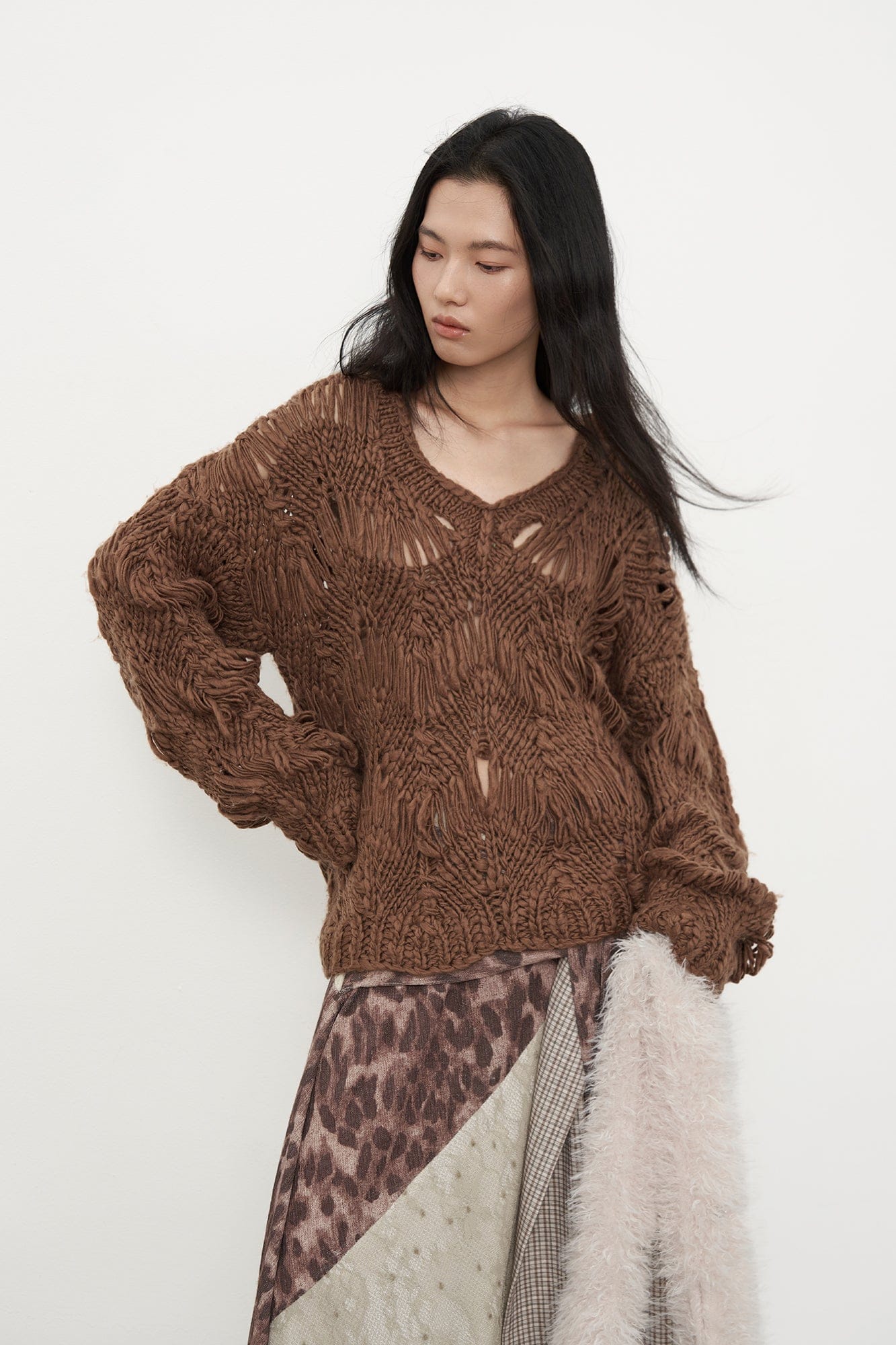 SAME FLOW Crocheted Open-Knit Pullover Sweater