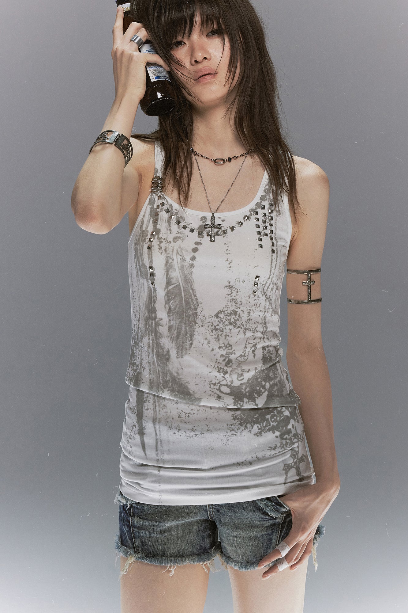 CESTNOUS Punk Studded Slim Tank Top