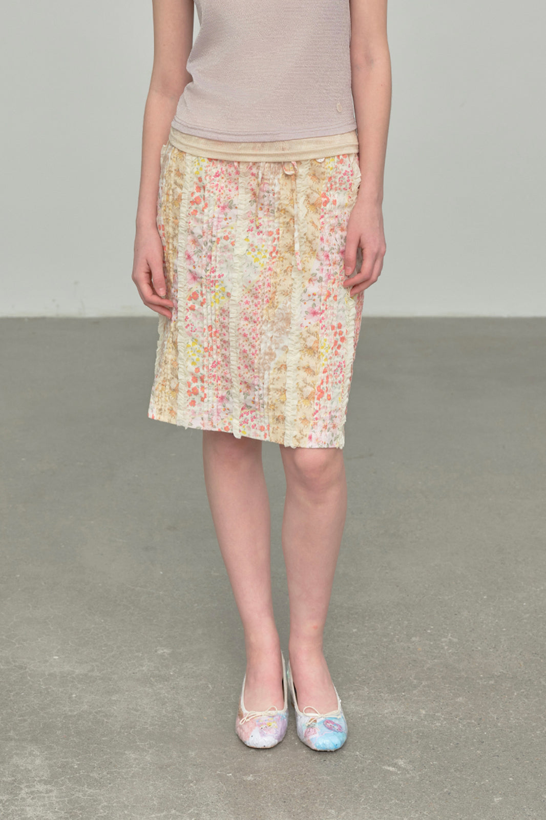 CHICCHICK Pleated Floral Full-Print Skirt