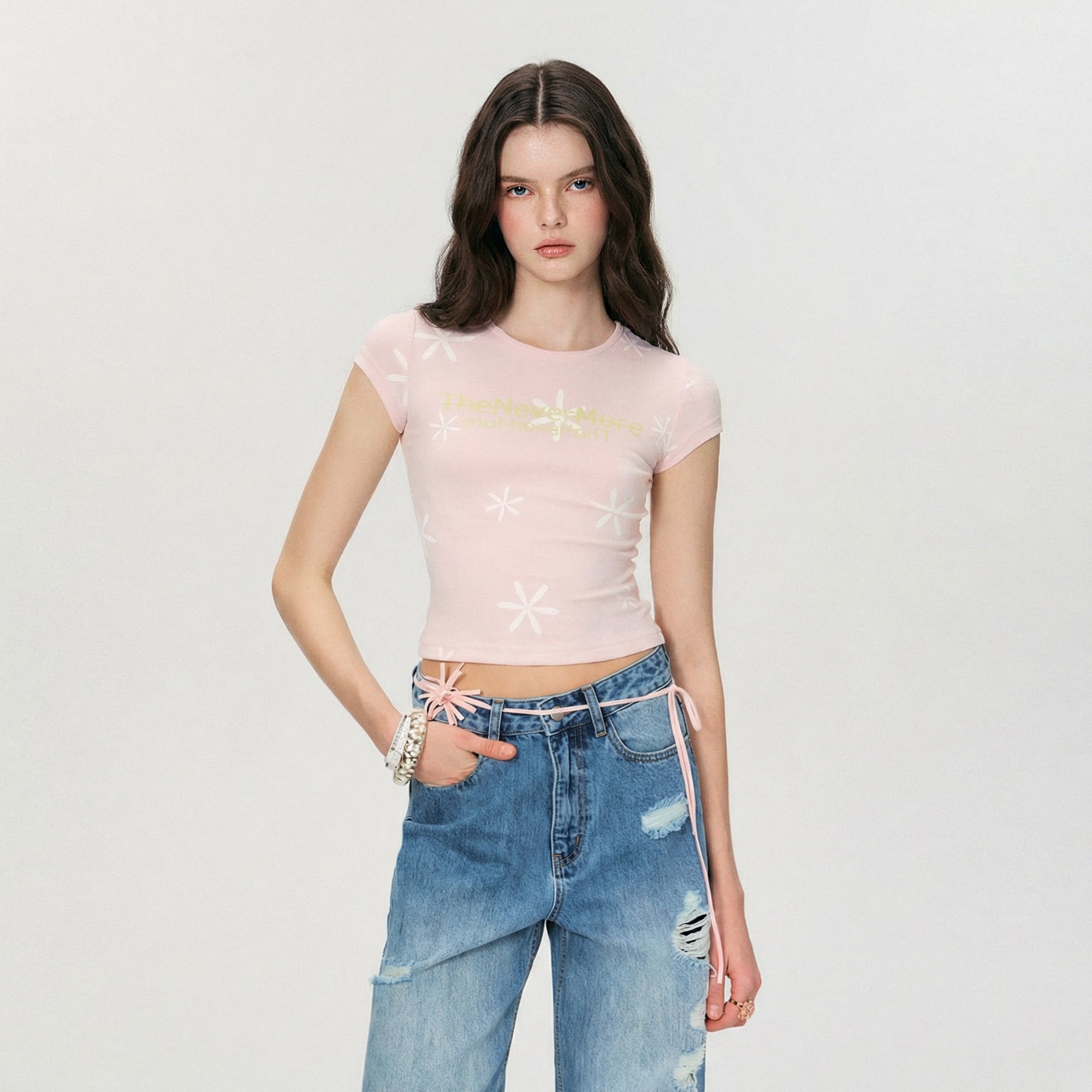 THE NEVERMORE Floral Logo Graphic Baby Tee