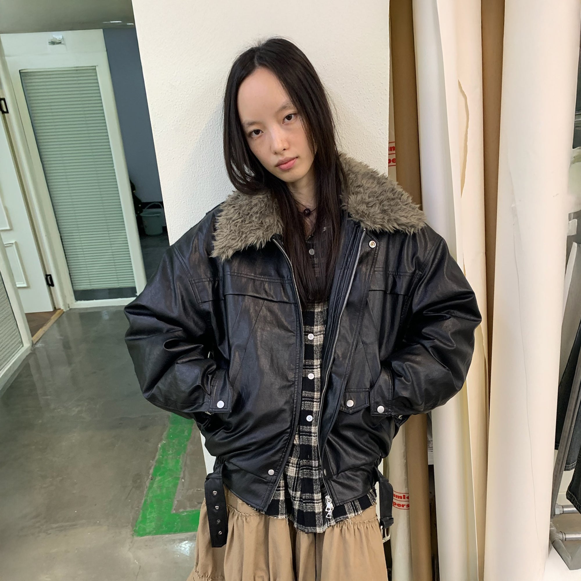 NEVERSEEZ Faux Leather Duck-Down Fill Jacket