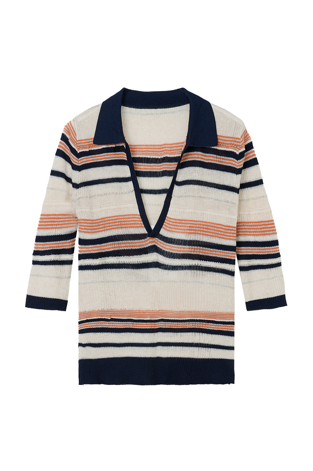 AURA LAND Striped Polo-Neck Wool-Blend Tee