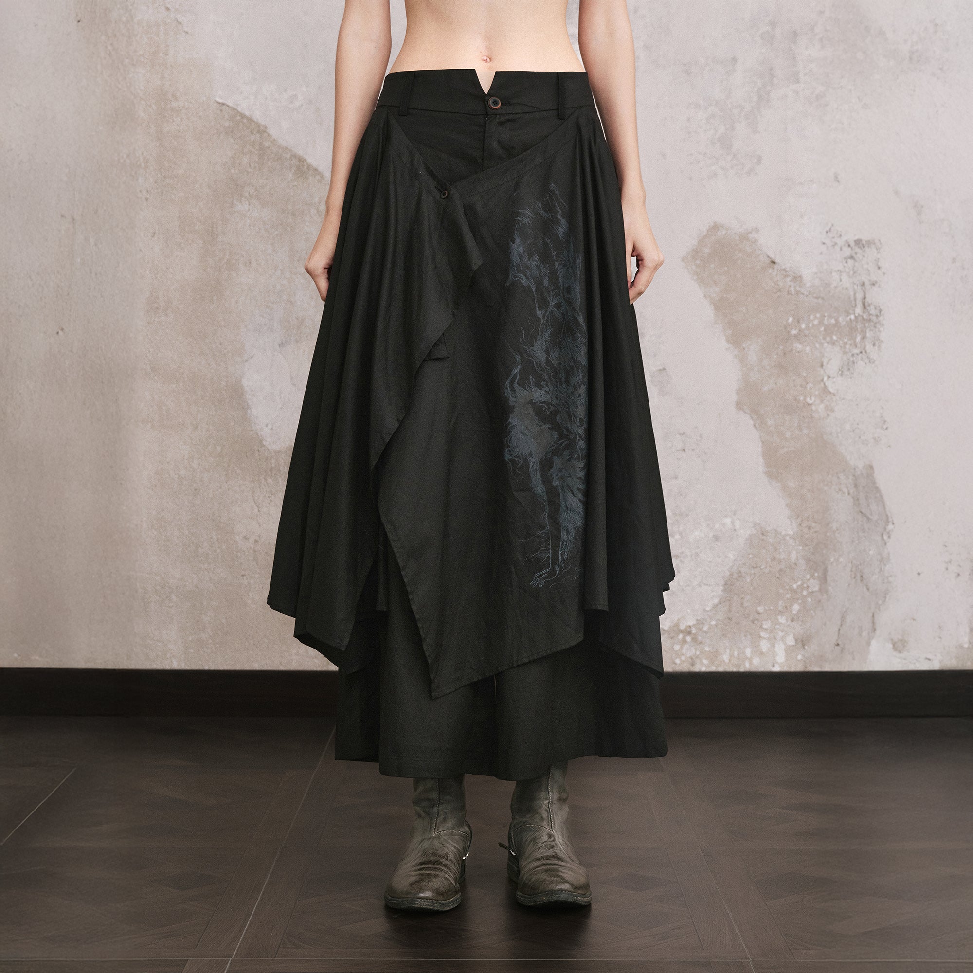 ILNya Nieternite Nifutur Asymmetrical Layered Graphic Skirt Pants