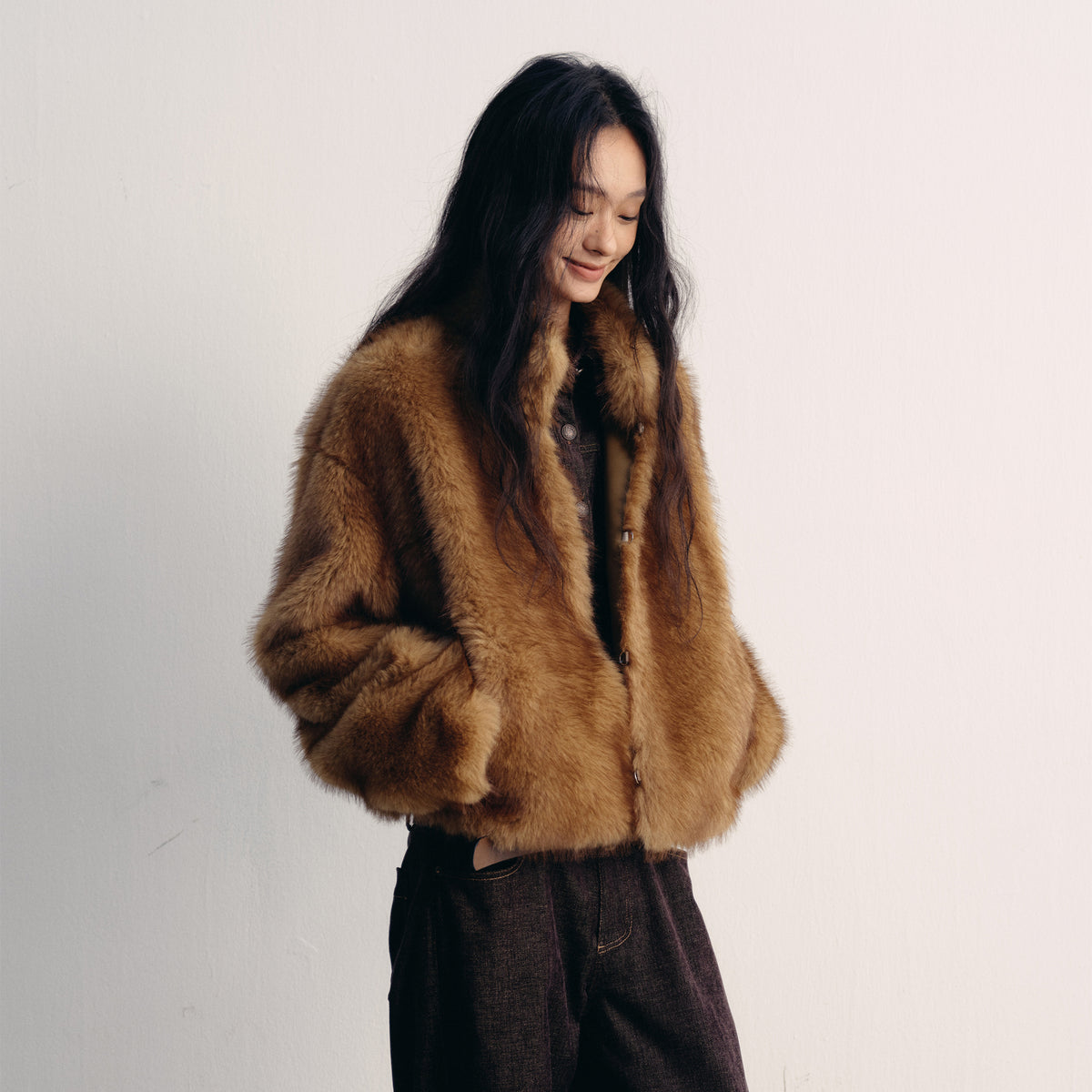 LVETONG Ombre Two-Tone Faux Fur Jacket