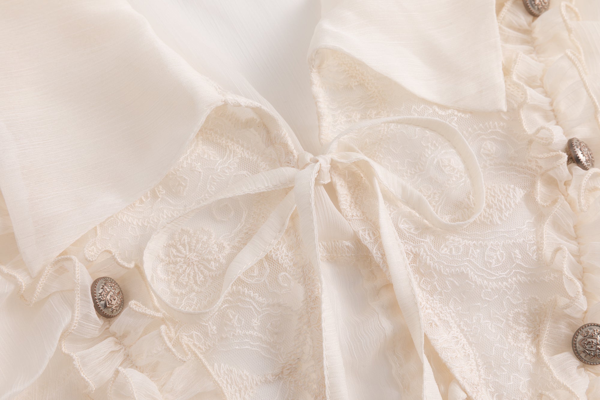 CESTNOUS Ruffle Lace-Panel Bell-Sleeve Shirt