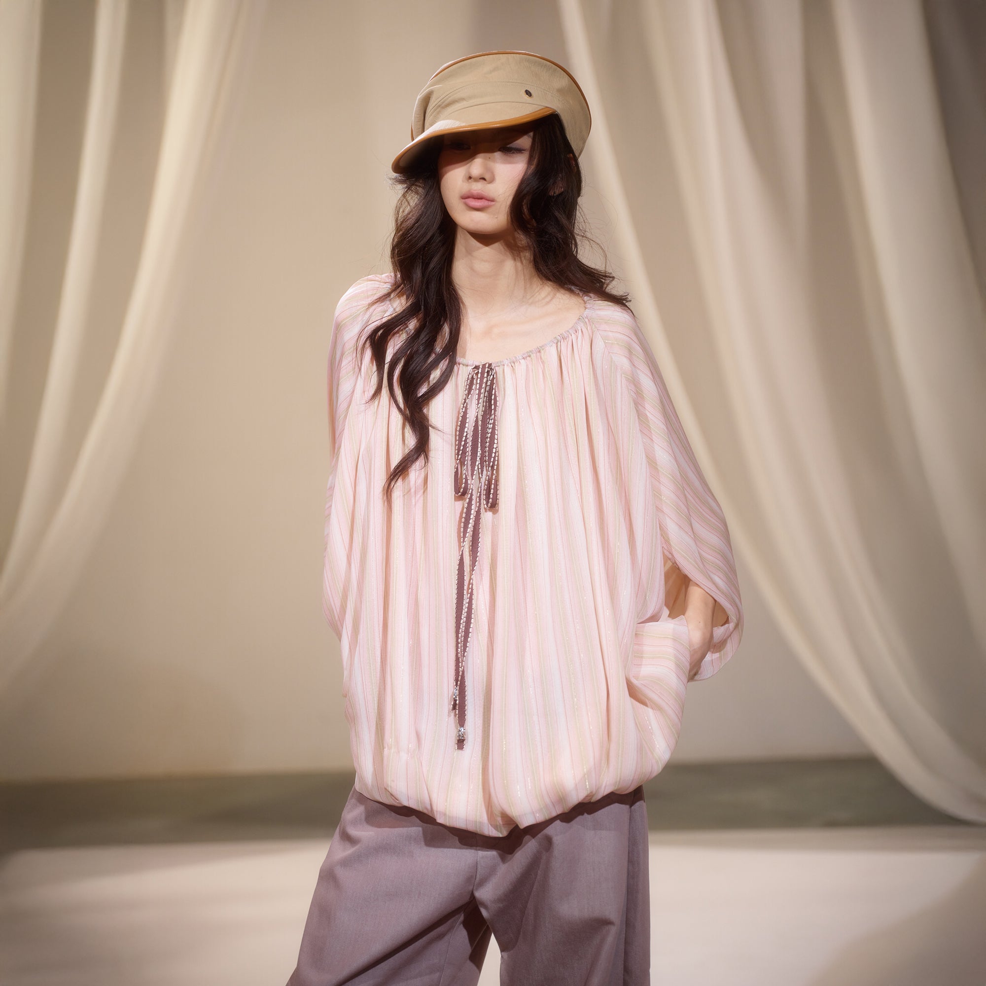 IVETONG Striped Draped Drawstring Tank Top
