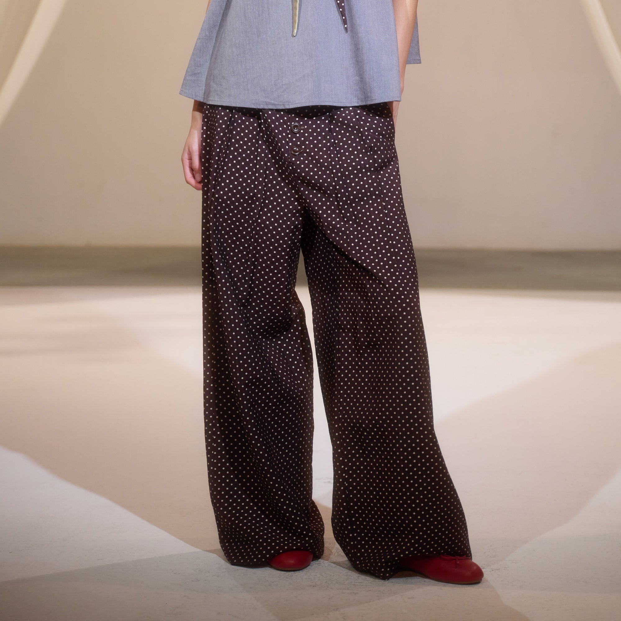 IVETONG Polka Dot Pleated Wide-Leg Pants