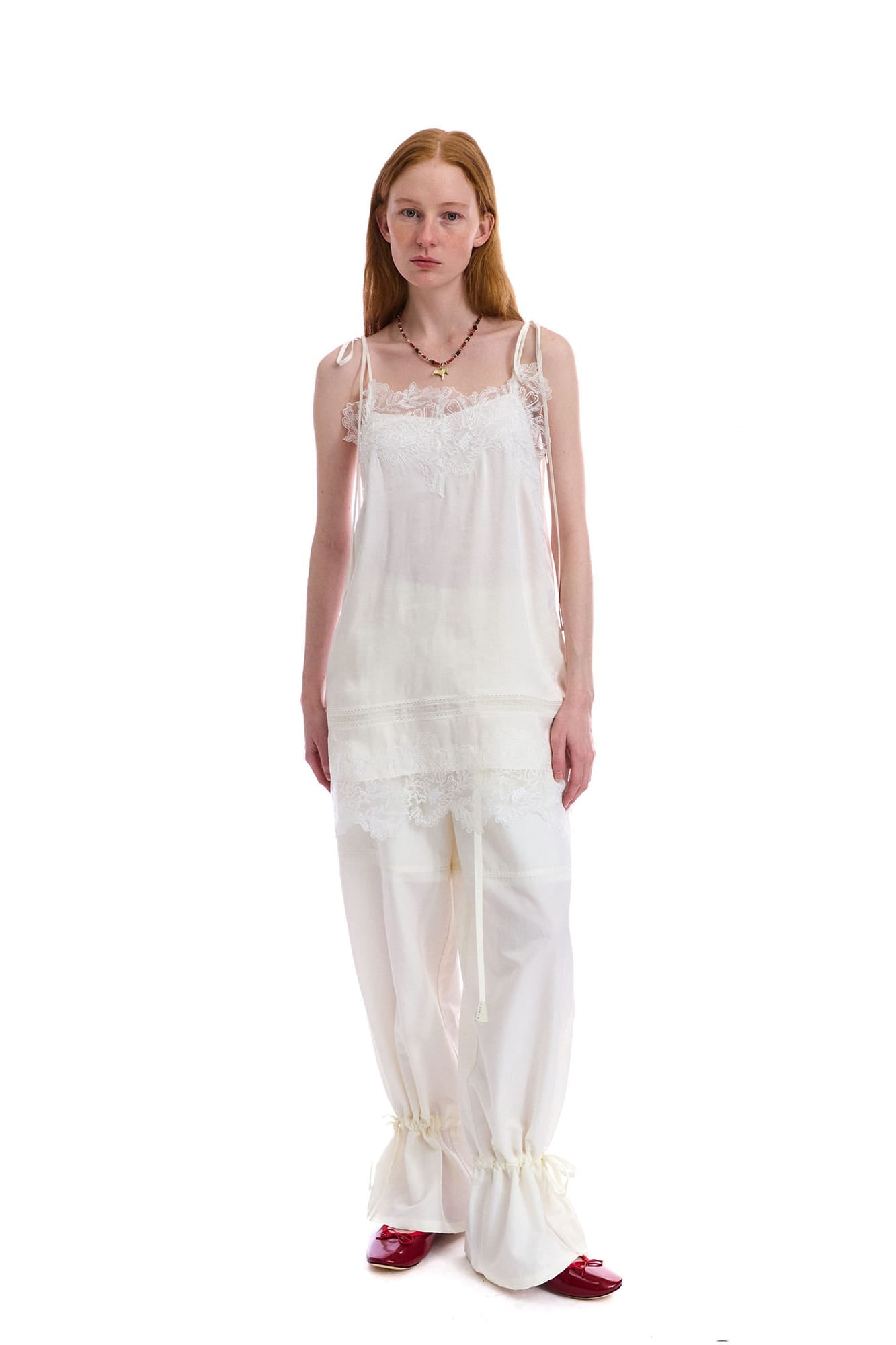 NEVERSEEZ Spliced Lace-Trim Tie-Strap Slip Dress